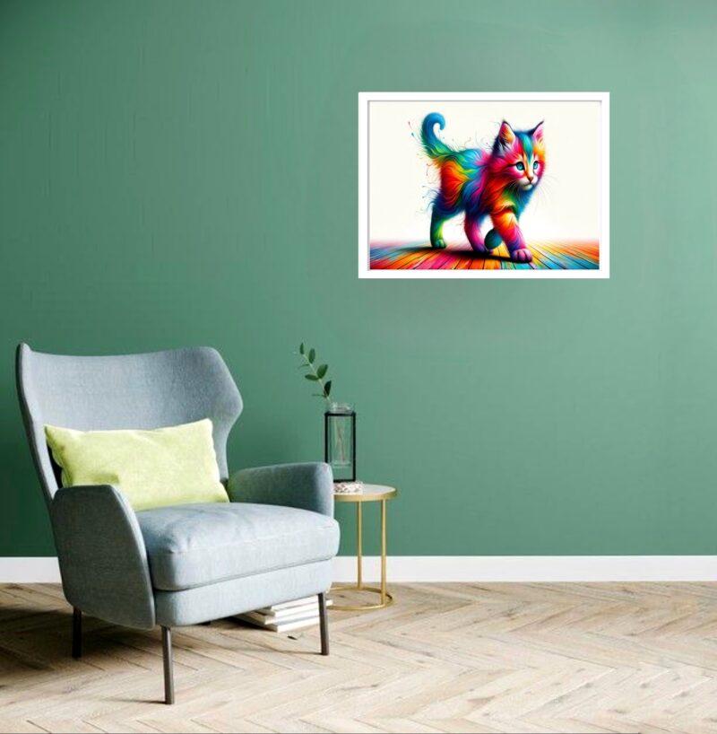 Quadro Decorativo Gato Caminho Colorido - 50x70 cm