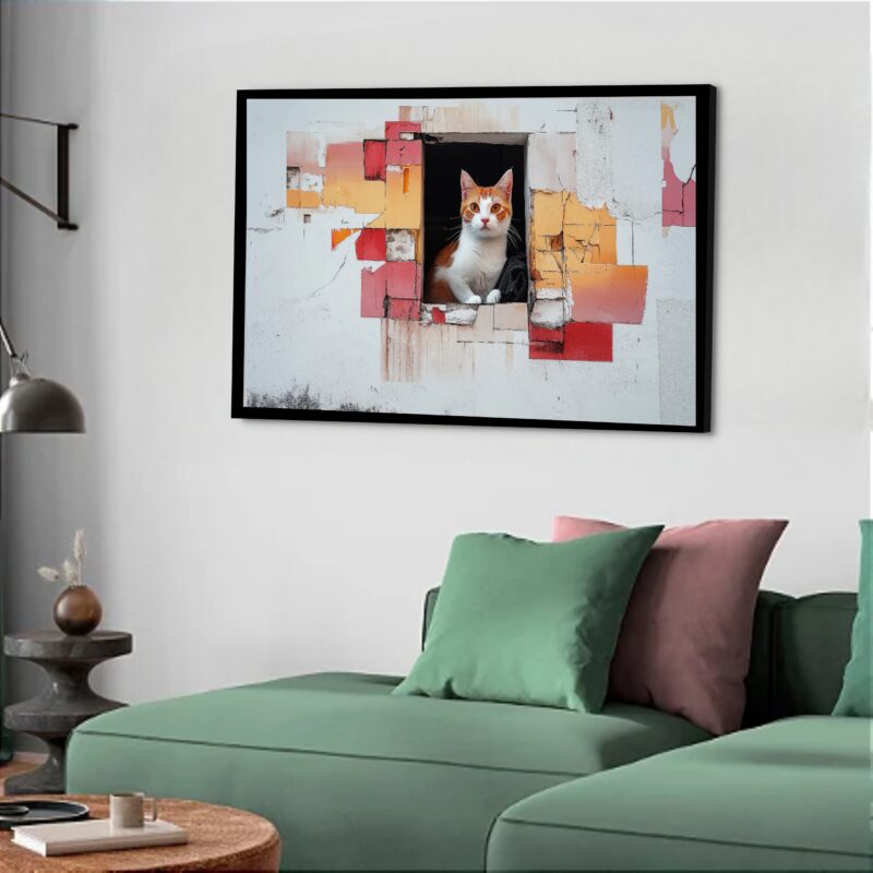 Quadro Decorativo Gato Janela - 50x70 cm