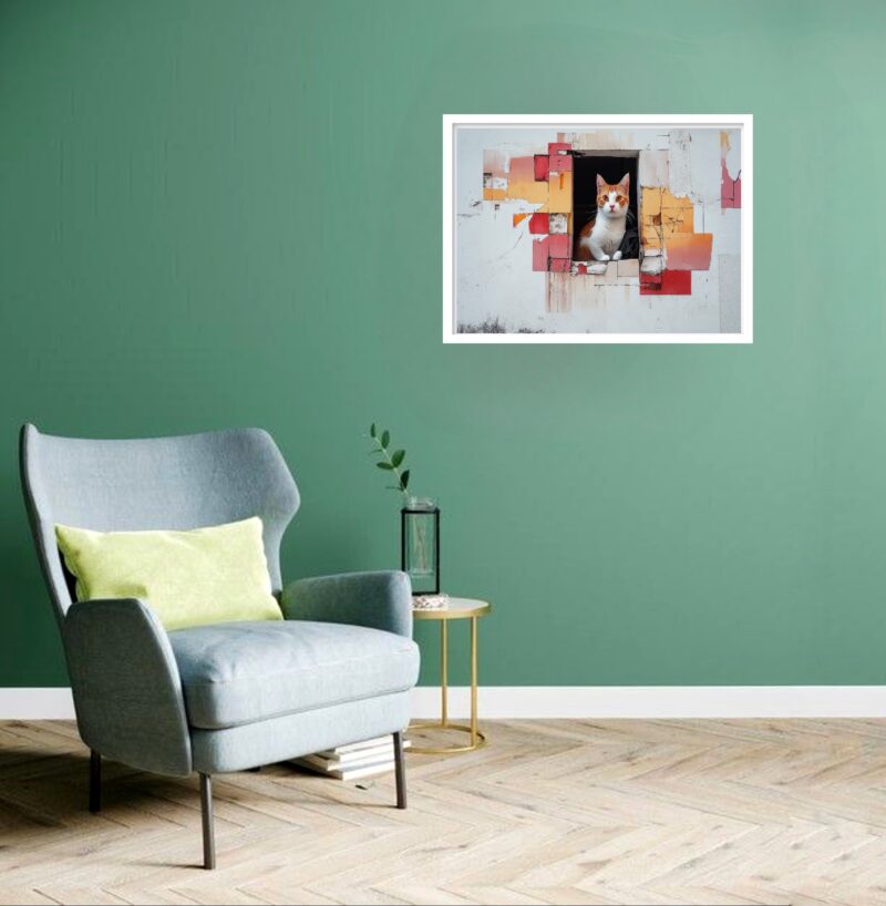 Quadro Decorativo Gato Janela - 50x70 cm