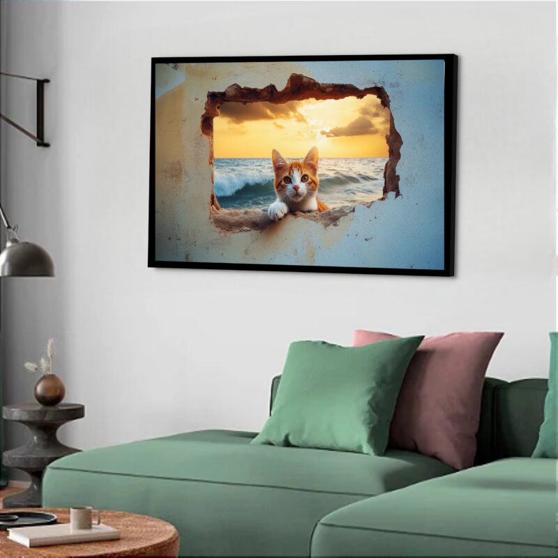 Quadro Decorativo Gato Muro Praia - 50x70 cm