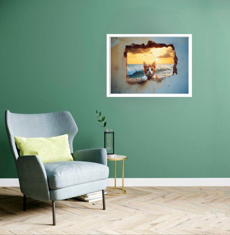 Quadro Decorativo Gato Muro Praia - 50x70 cm