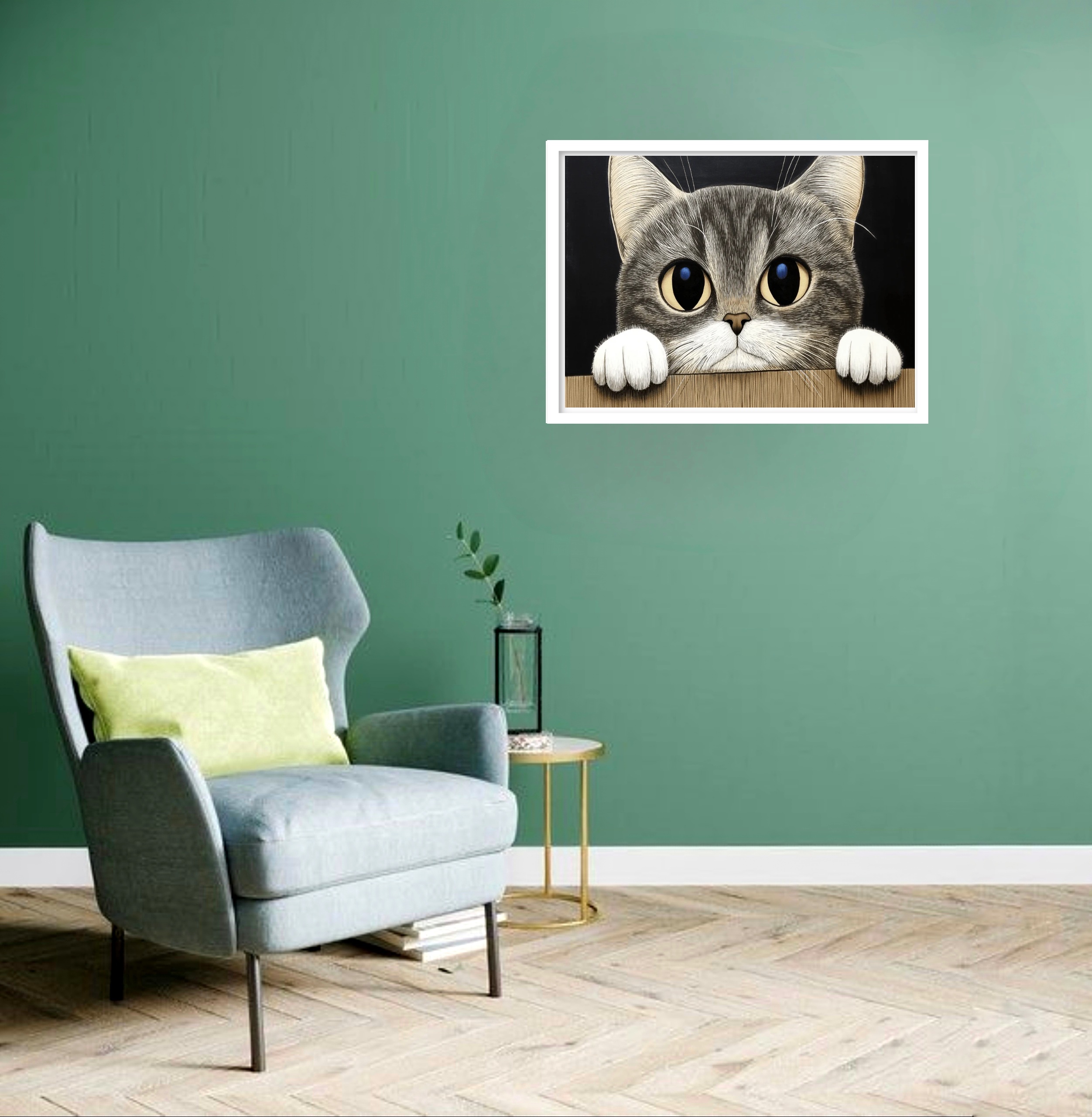 Quadro Decorativo Gato Olhar Muro - 50x70 cm