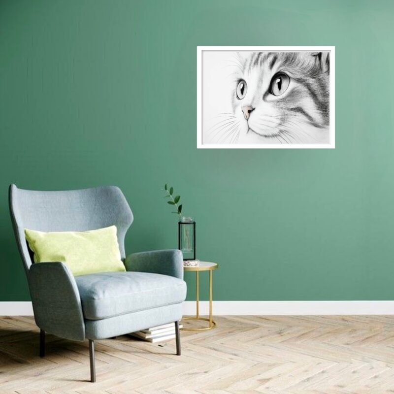 Quadro Decorativo Gato Olhar P&B - 50x70 cm