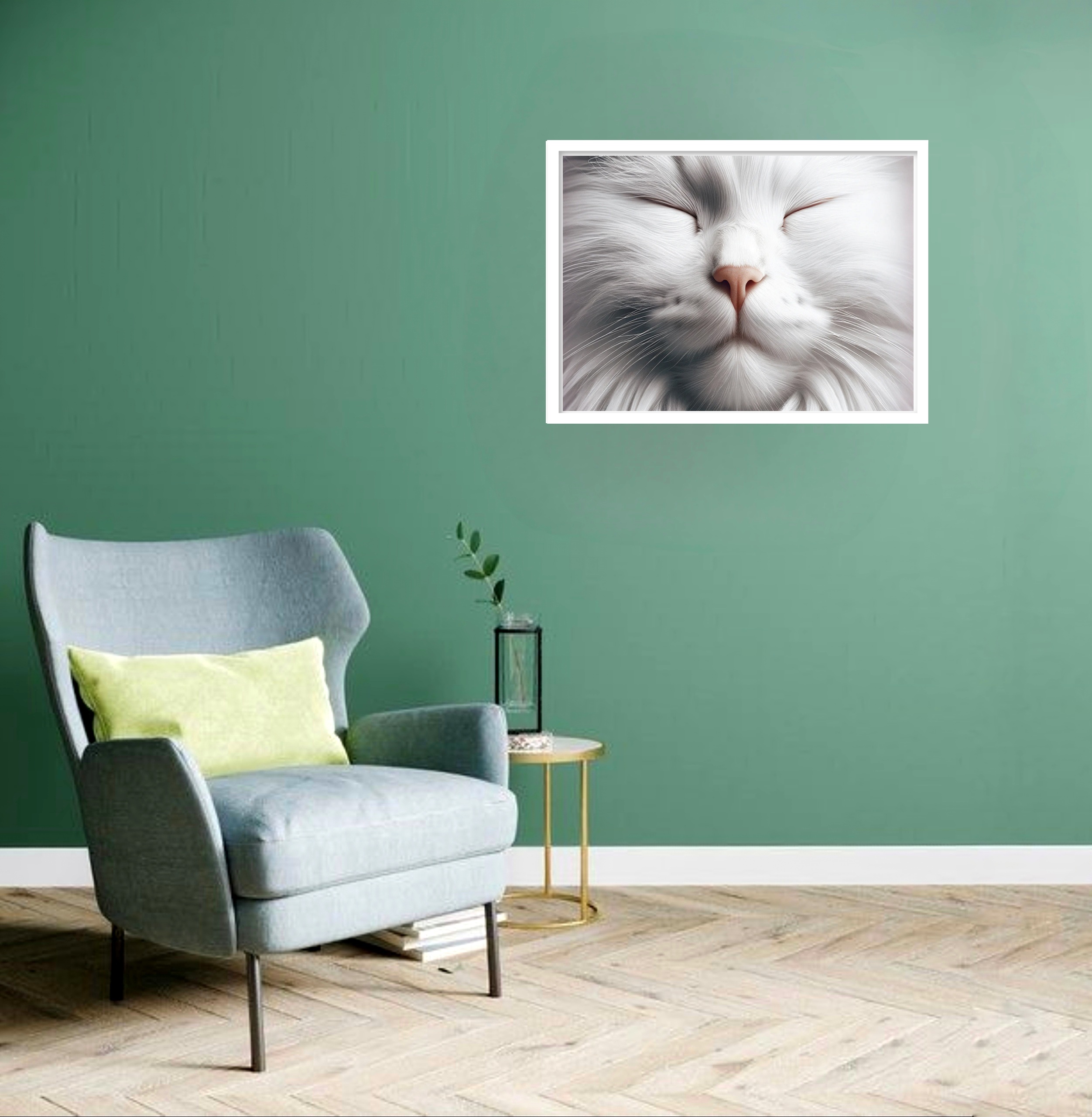 Quadro Decorativo Gato Olhos Fechados - 50x70 cm