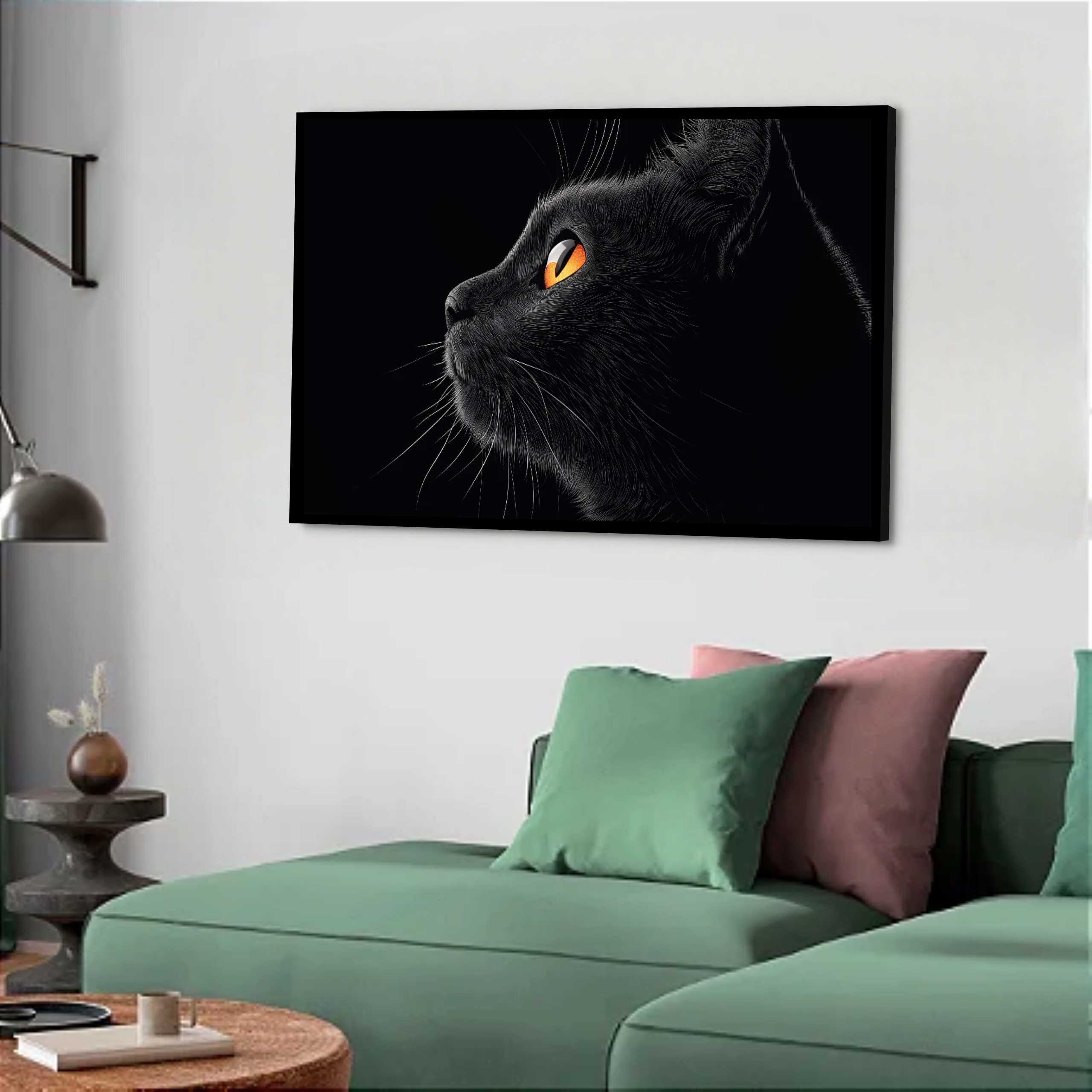 Quadro Decorativo Gato Preto Olhar - 50x70 cm