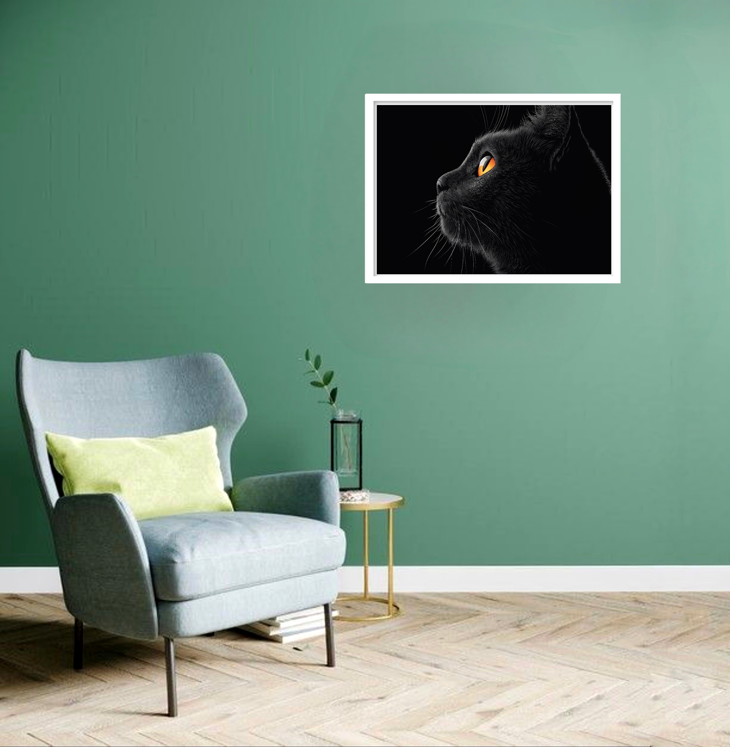 Quadro Decorativo Gato Preto Olhar - 50x70 cm