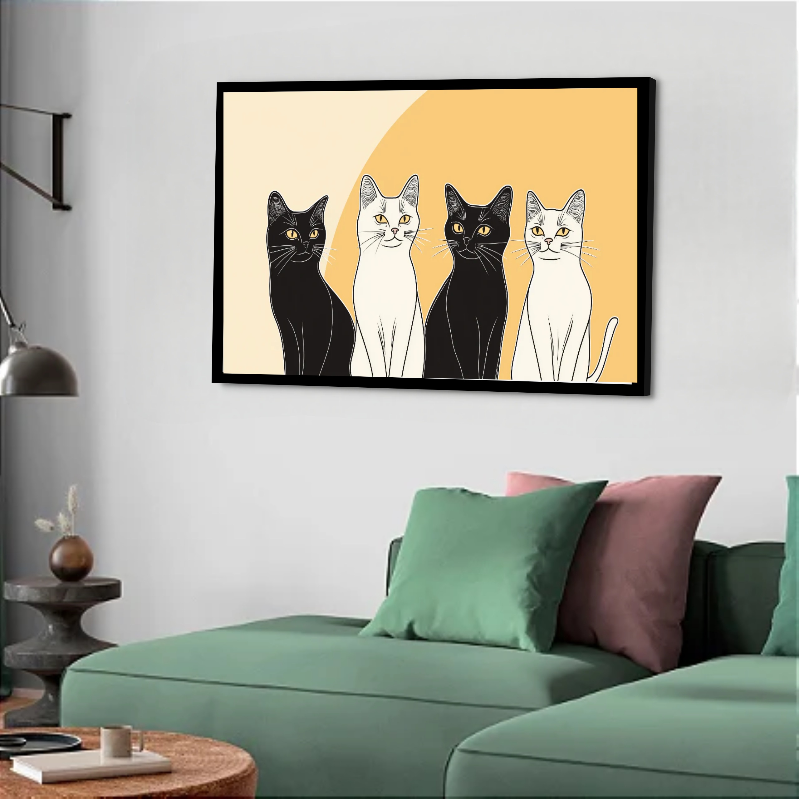 Quadro Decorativo Gatos Fundo Pastel - 50x70 cm