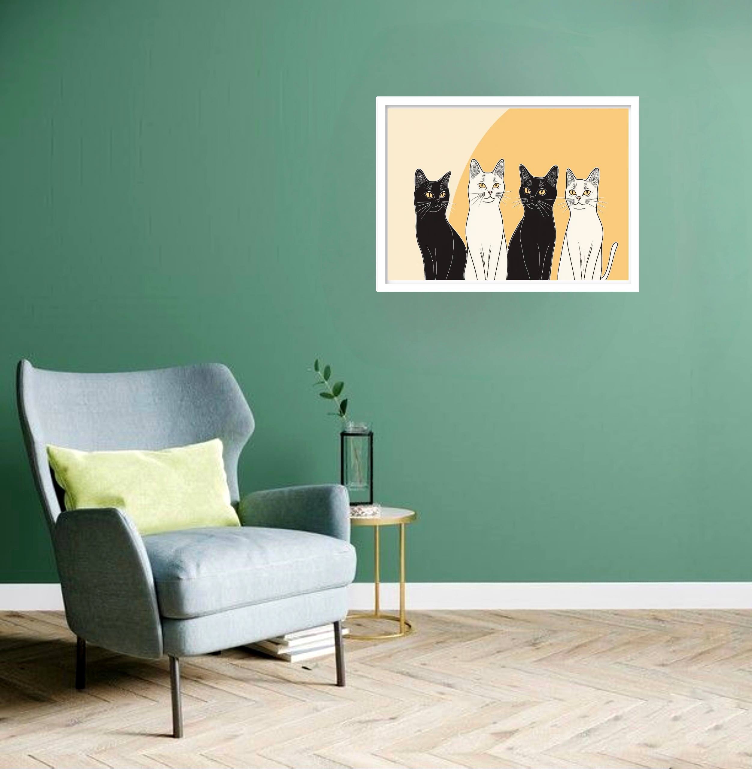 Quadro Decorativo Gatos Fundo Pastel - 50x70 cm