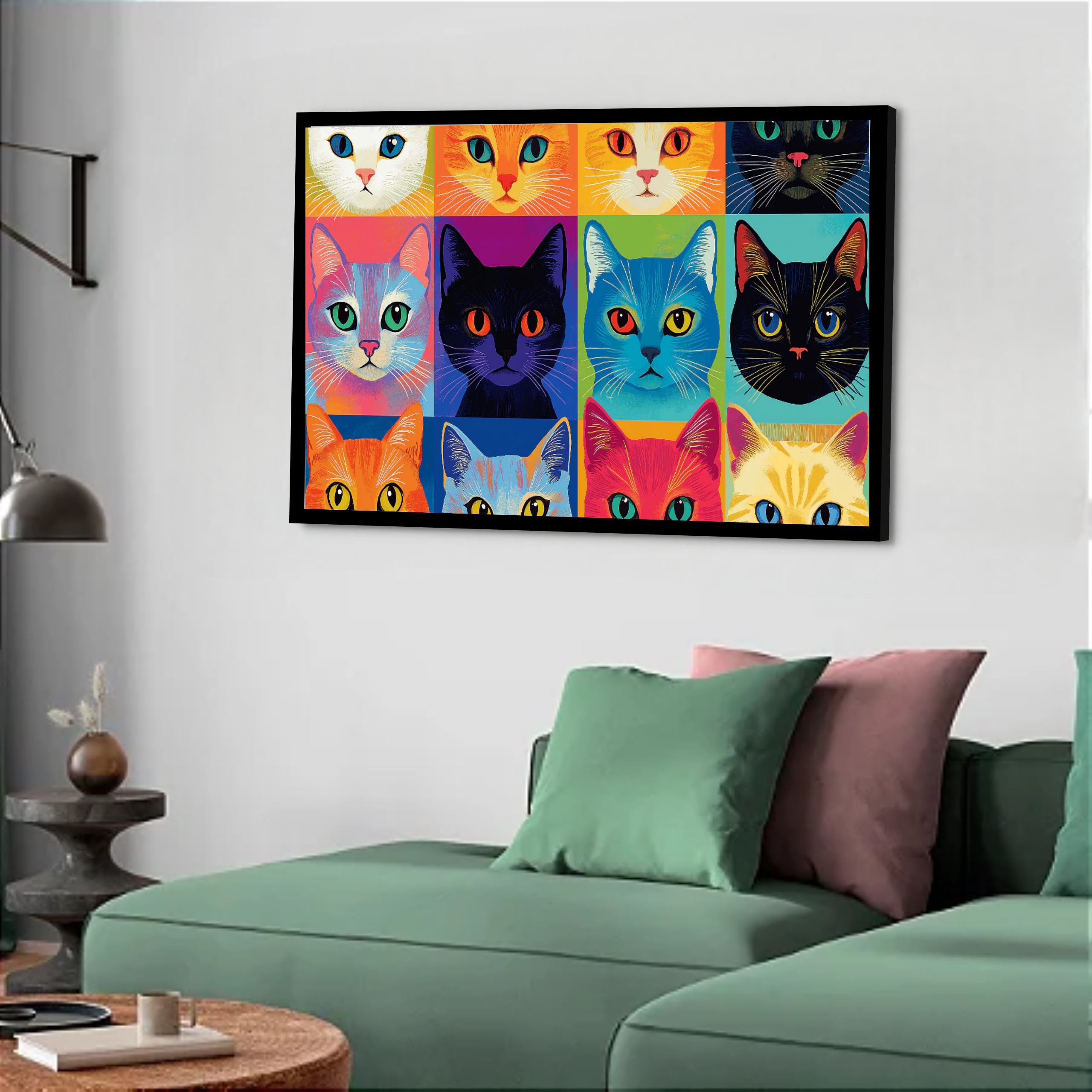 Quadro Decorativo Gatos Olhares Coloridos - 50x70 cm