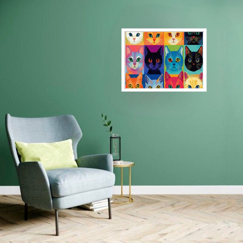 Quadro Decorativo Gatos Olhares Coloridos - 50x70 cm