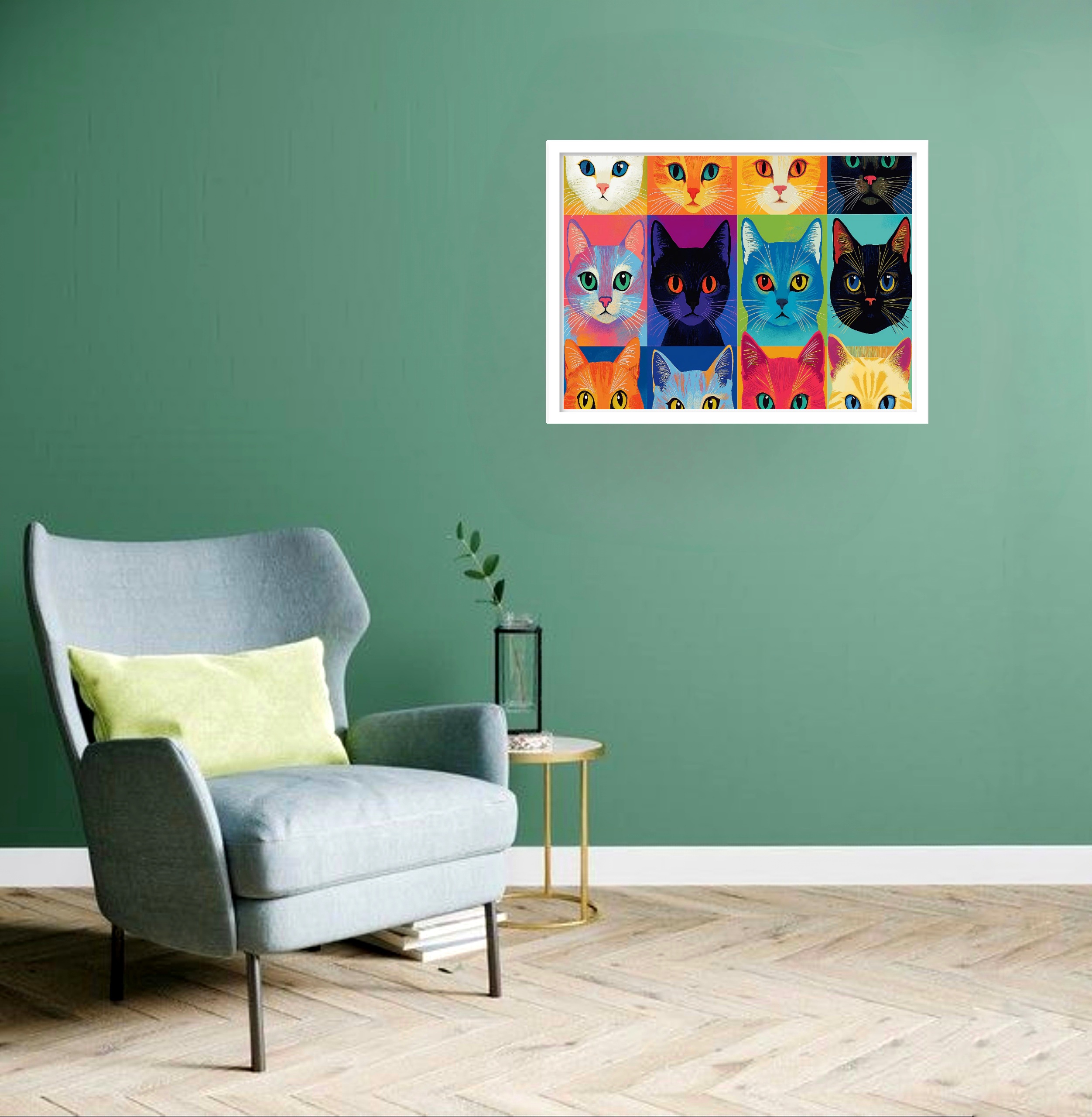 Quadro Decorativo Gatos Olhares Coloridos - 50x70 cm