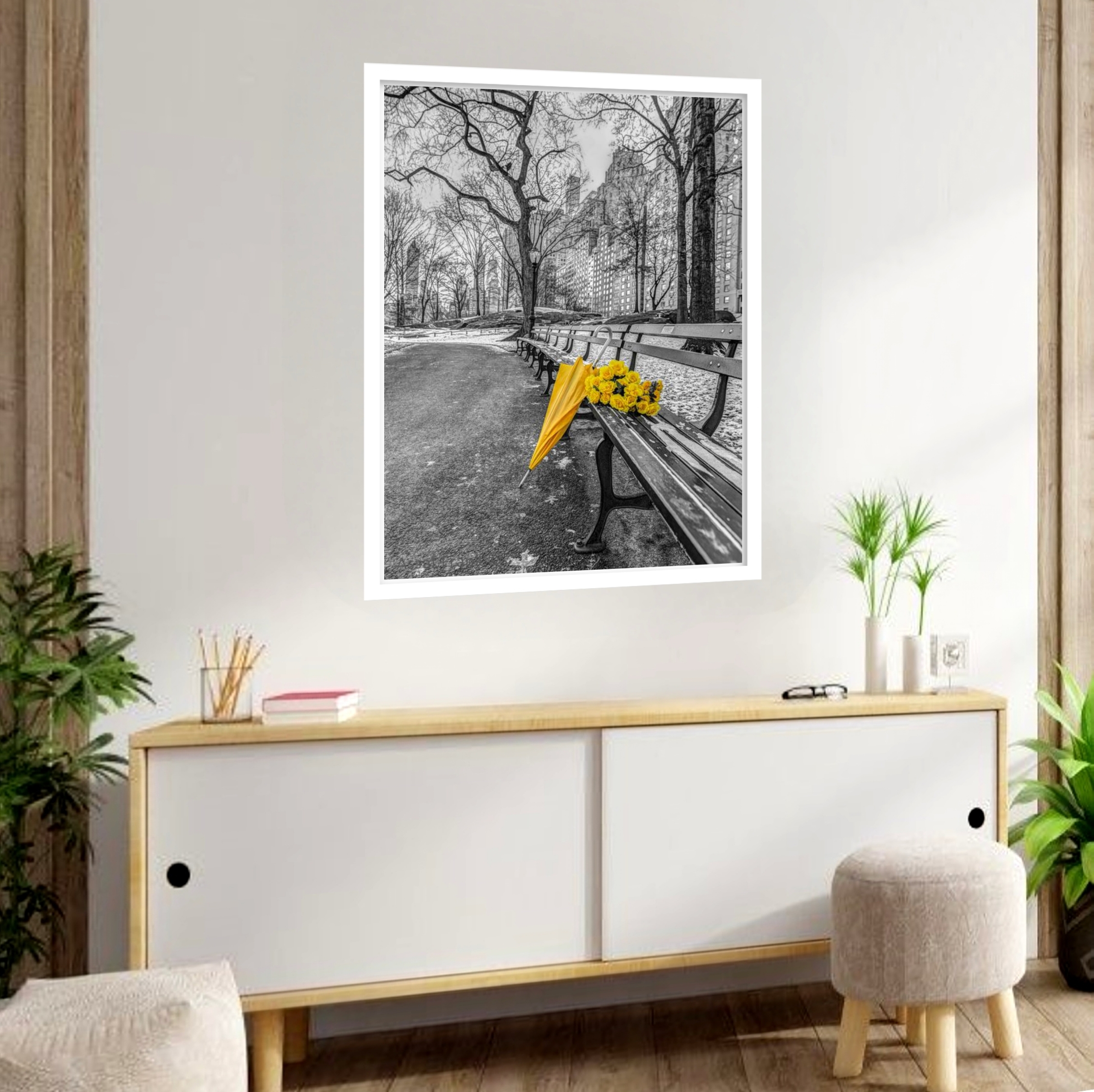 Quadro Decorativo Guarda-Chuva Buquê Bosque - 70x50 cm