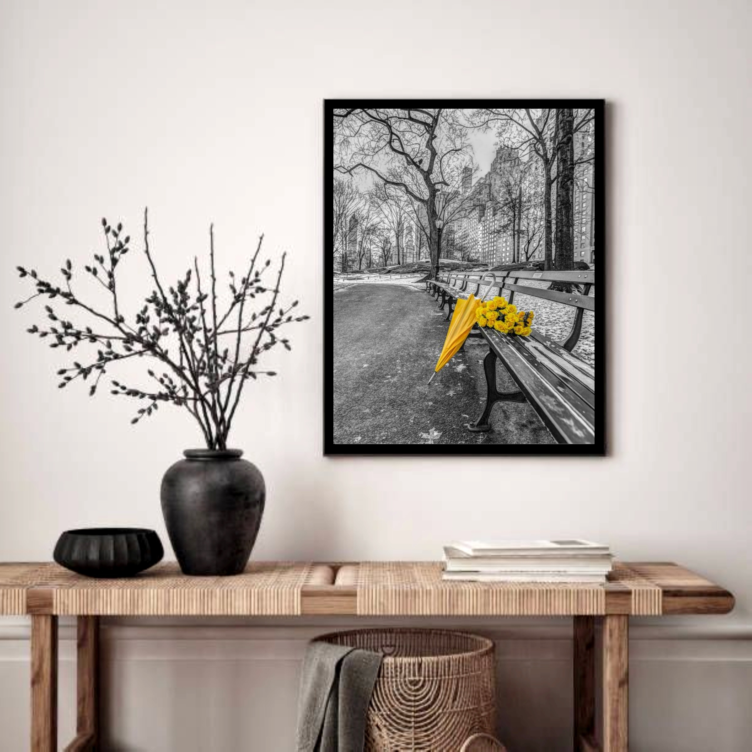 Quadro Decorativo Guarda-Chuva Buquê Bosque - 70x50 cm