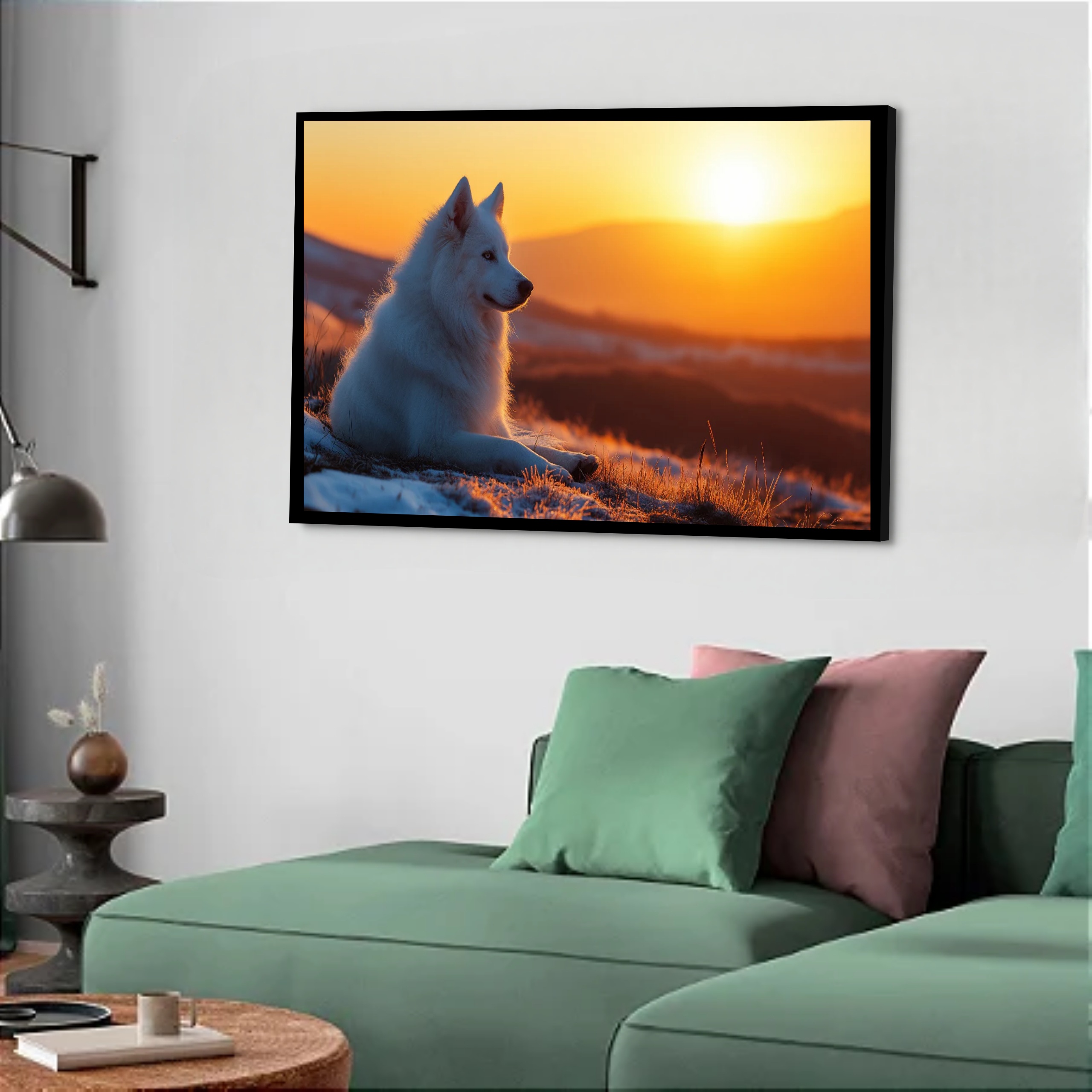 Quadro Decorativo Husky Albino Sol - 50x70 cm