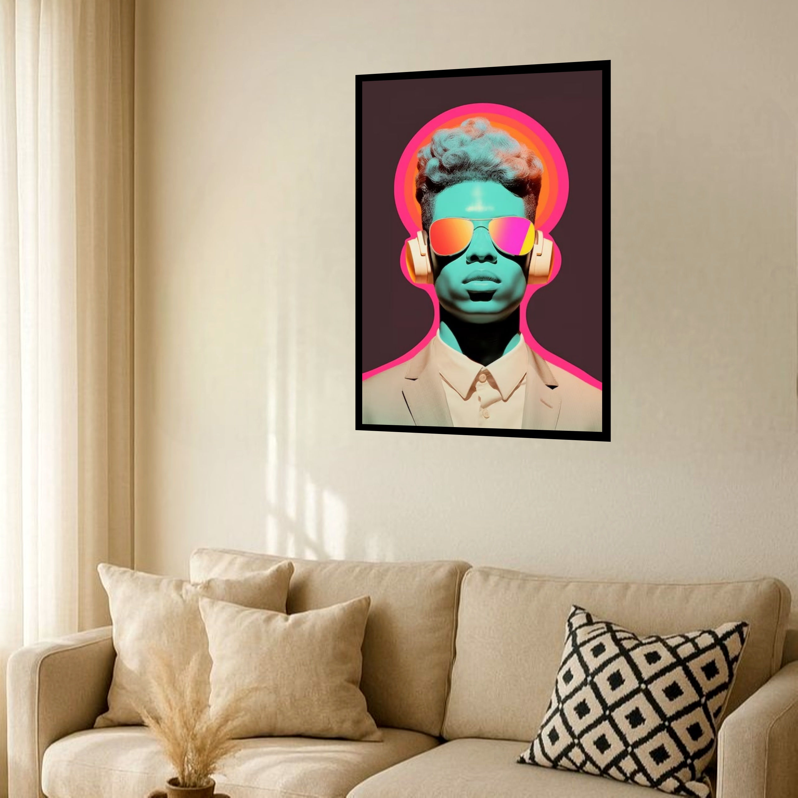Quadro Decorativo Jovem Fone de Ouvido - 70x50 cm
