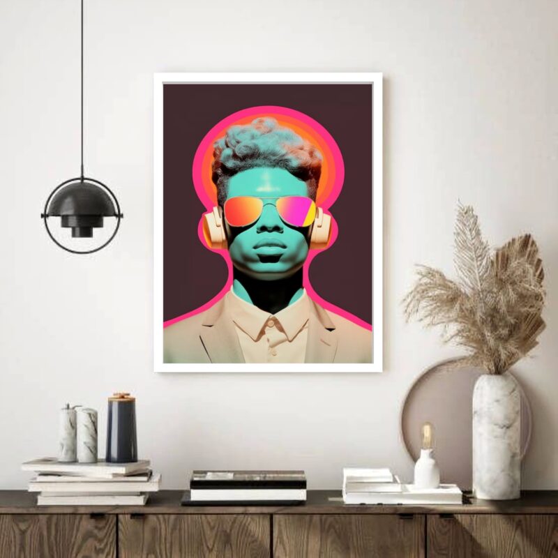 Quadro Decorativo Jovem Fone de Ouvido - 70x50 cm