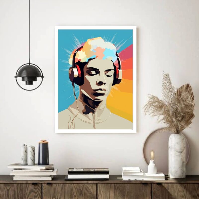 Quadro Decorativo Jovem Fone de Ouvido Arte - 70x50 cm