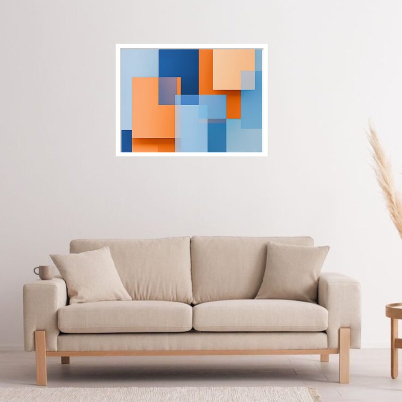 Quadro Decorativo Laranja Azul Geométrico - 50x70 cm