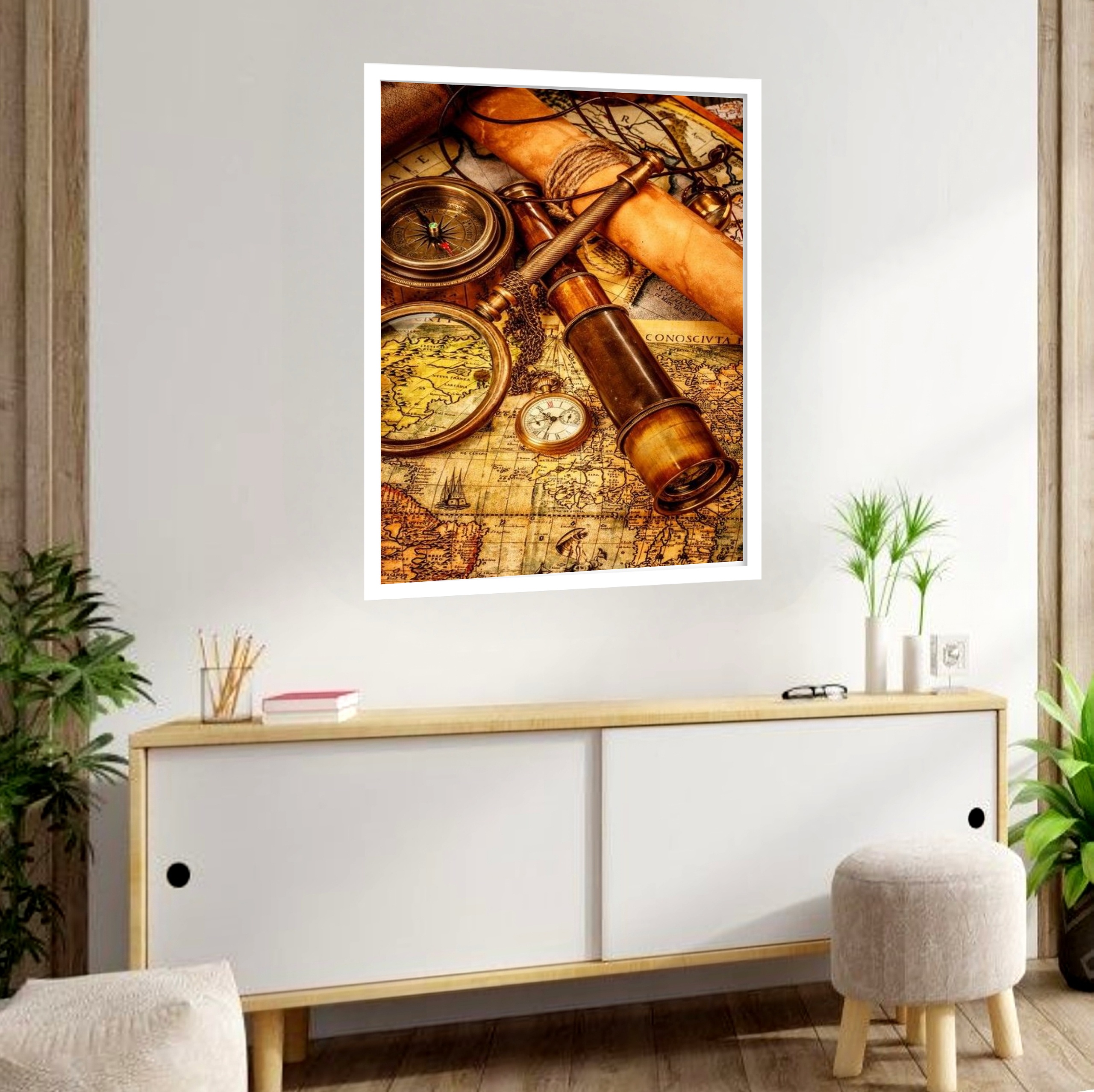 Quadro Decorativo Luneta Mapa Antigos - 70x50 cm