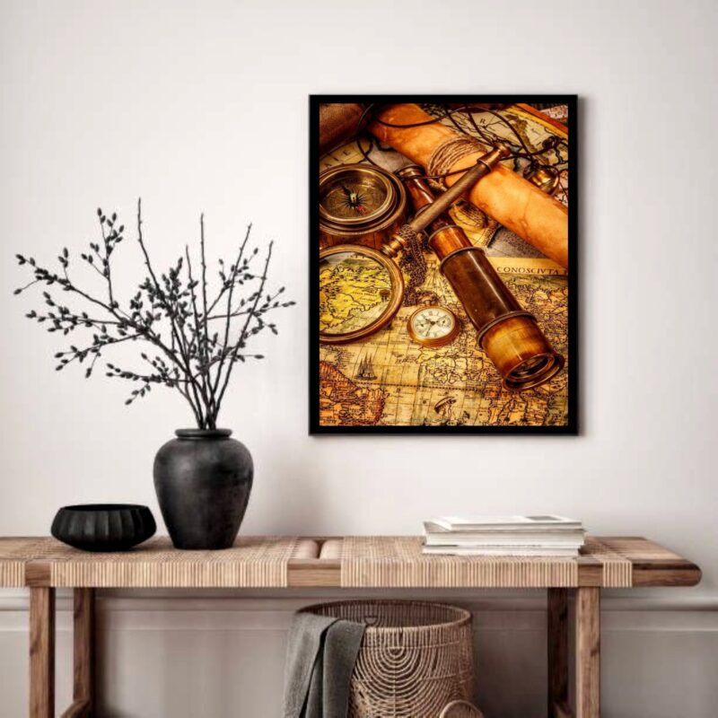 Quadro Decorativo Luneta Mapa Antigos - 70x50 cm