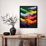 Quadro Decorativo Mãos Arco-Íris - 70x50 cm