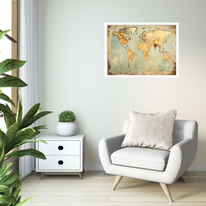 Quadro Decorativo Mapa-Múndi Vintage - 50x70 cm
