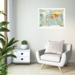 Quadro Decorativo Mapa-Múndi Vintage Colorido - 50x70 cm