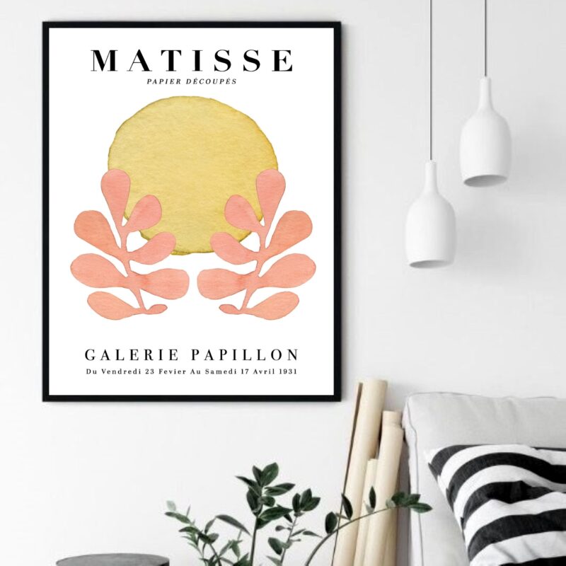 Quadro Decorativo Matisse Aquarela Rosa Dourado - 70x50 cm