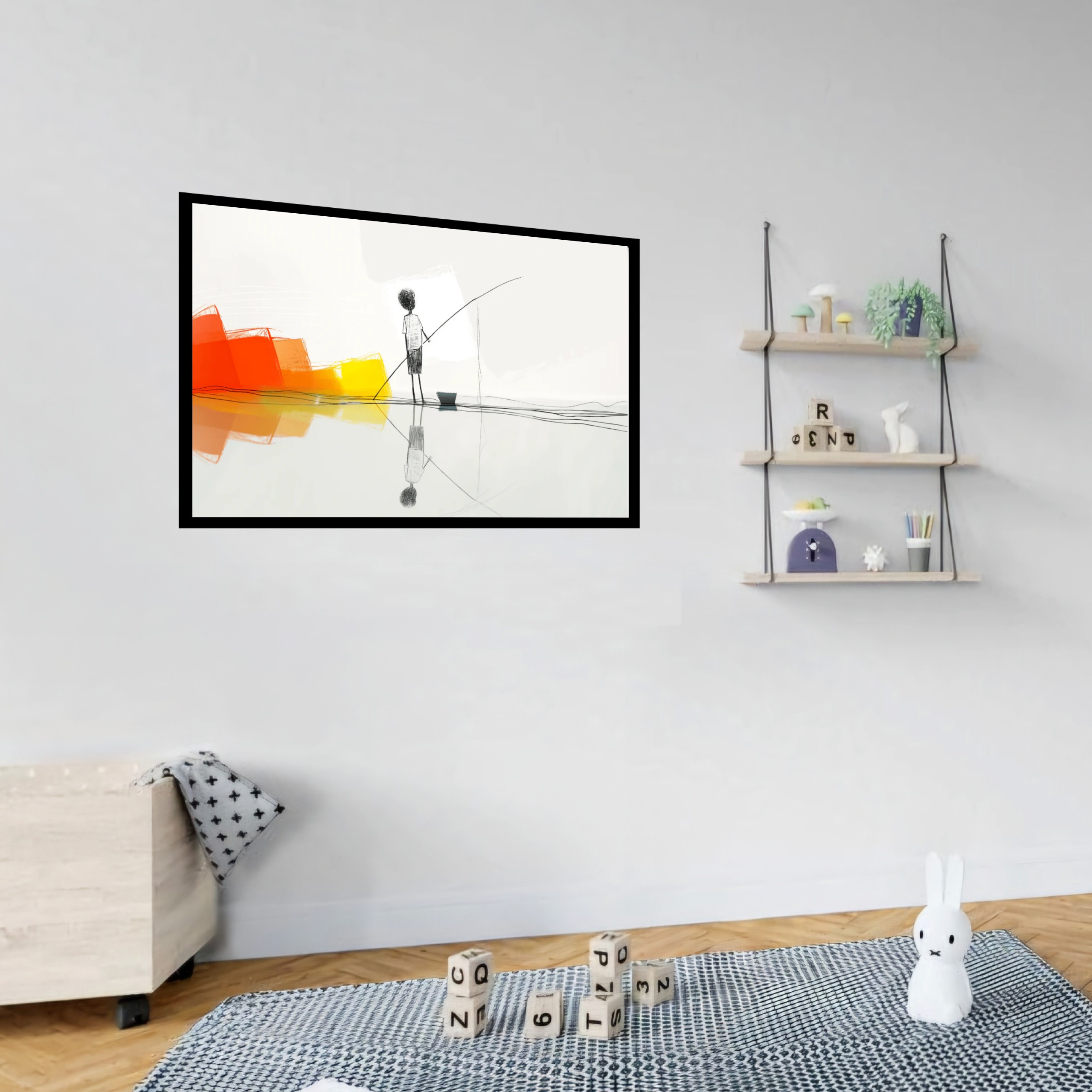 Quadro Decorativo Menino Pescador Abstrato - 50x70 cm