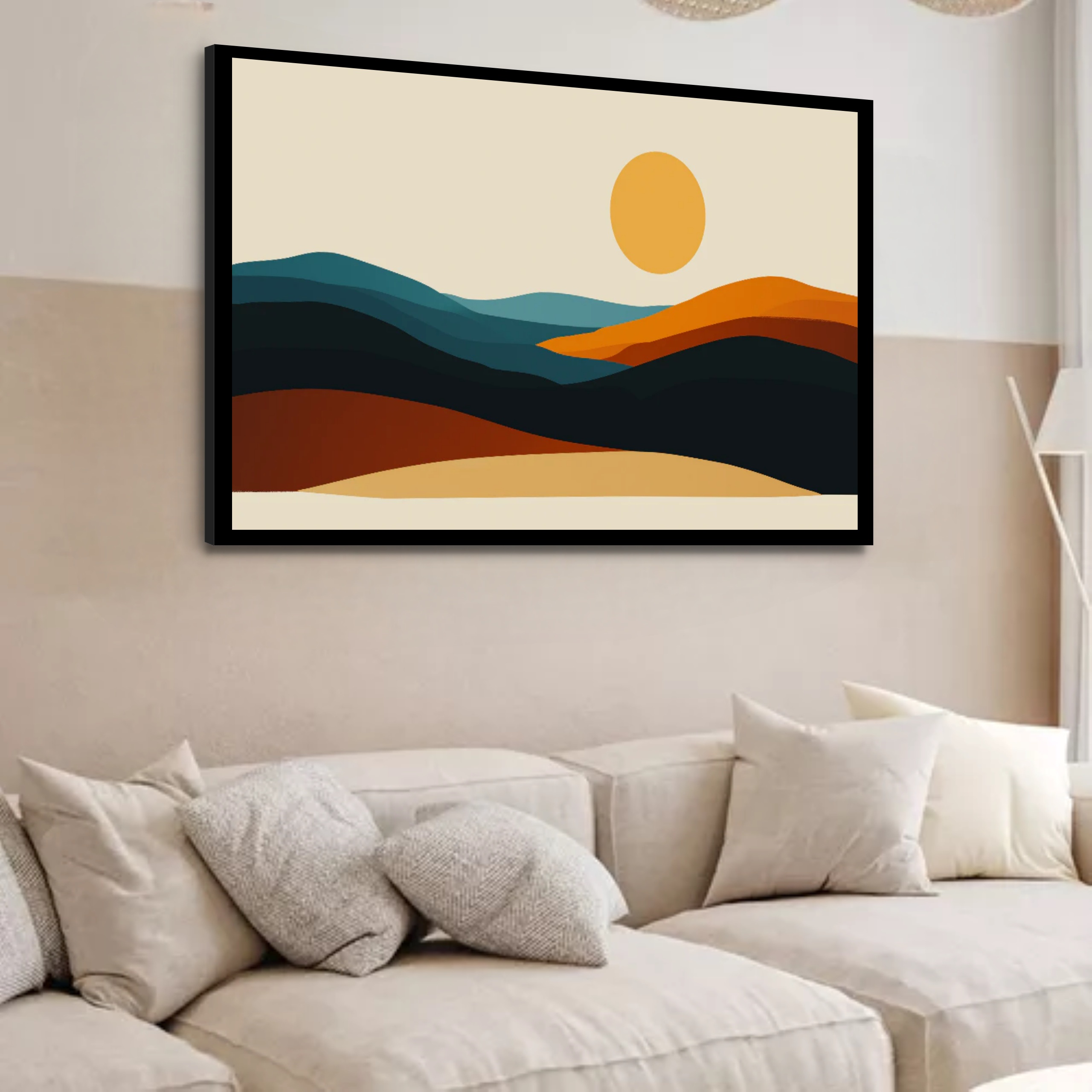 Quadro Decorativo Montanhas Sol Abstrato - 50x70 cm