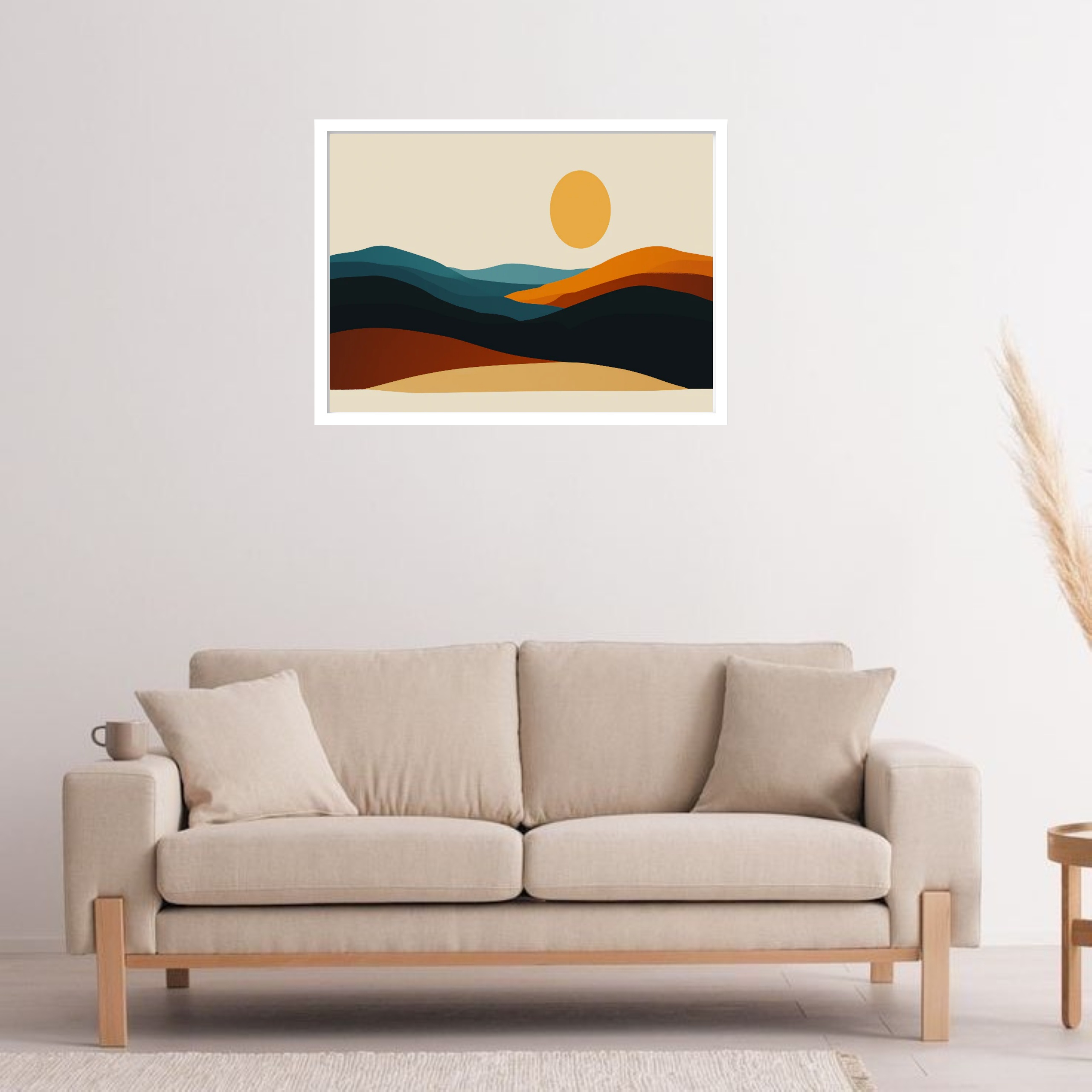 Quadro Decorativo Montanhas Sol Abstrato - 50x70 cm