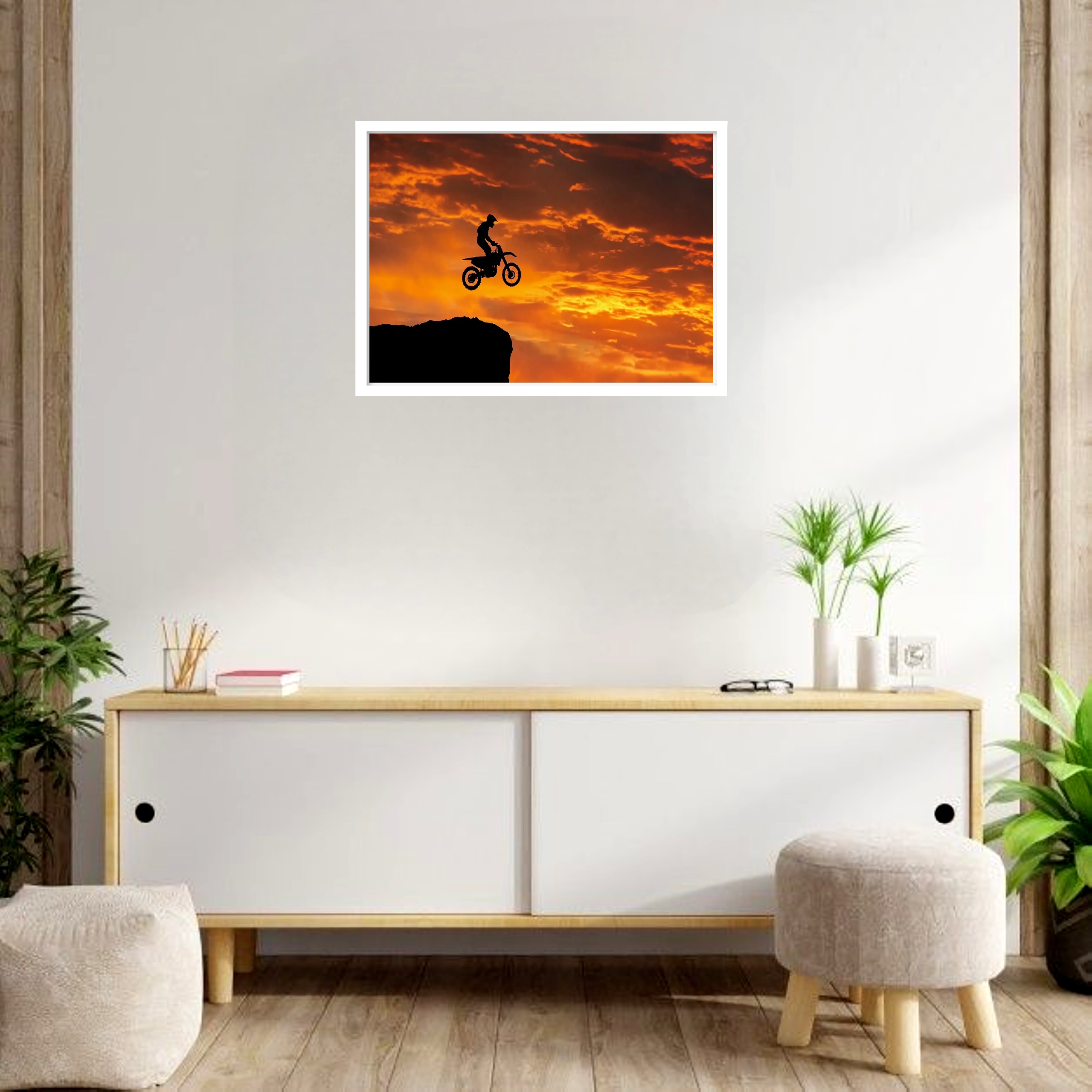 Quadro Decorativo Motocross Salto Sol - 50x70 cm