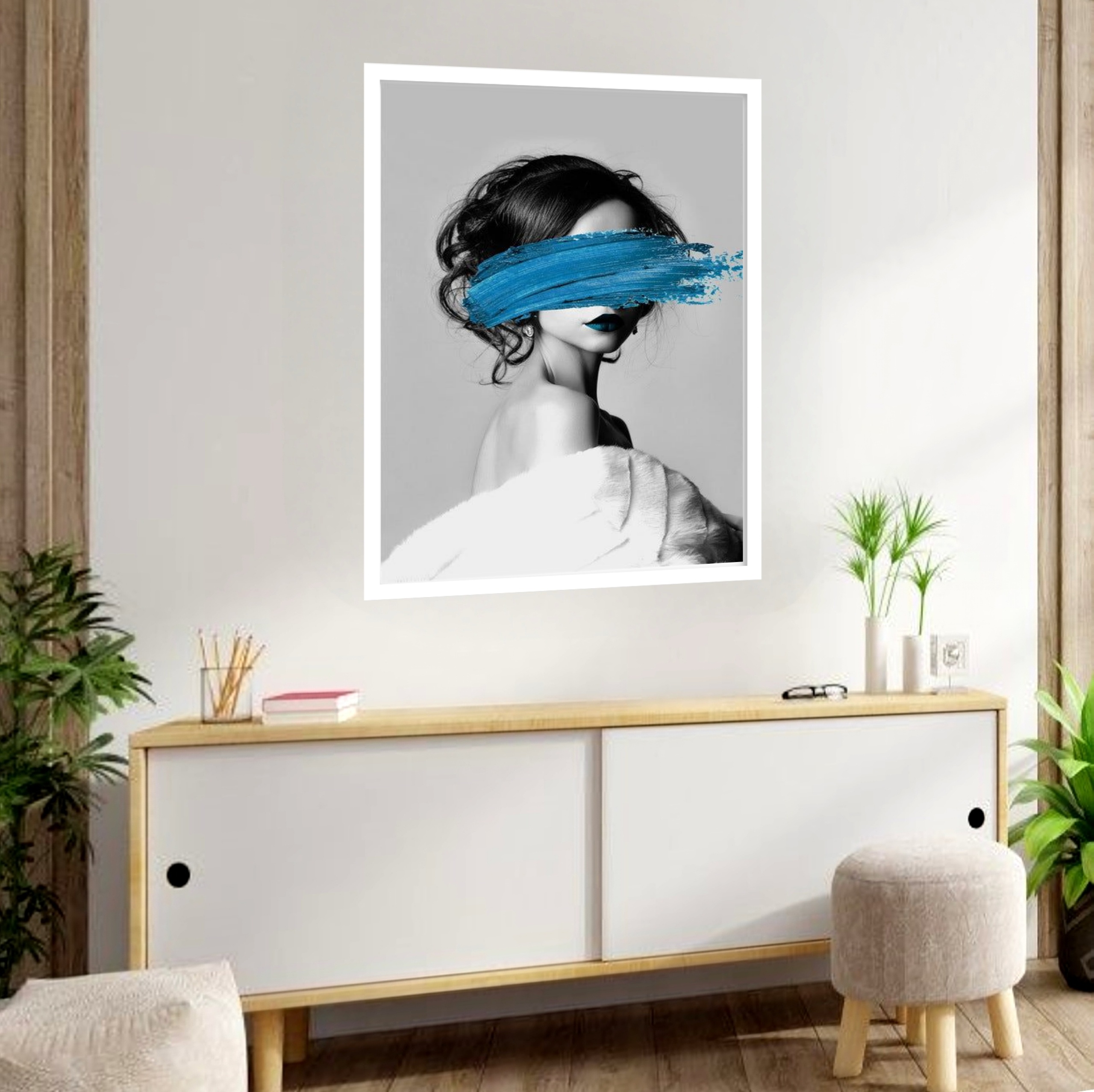 Quadro Decorativo Mulher Azul Nórdico - 70x50 cm
