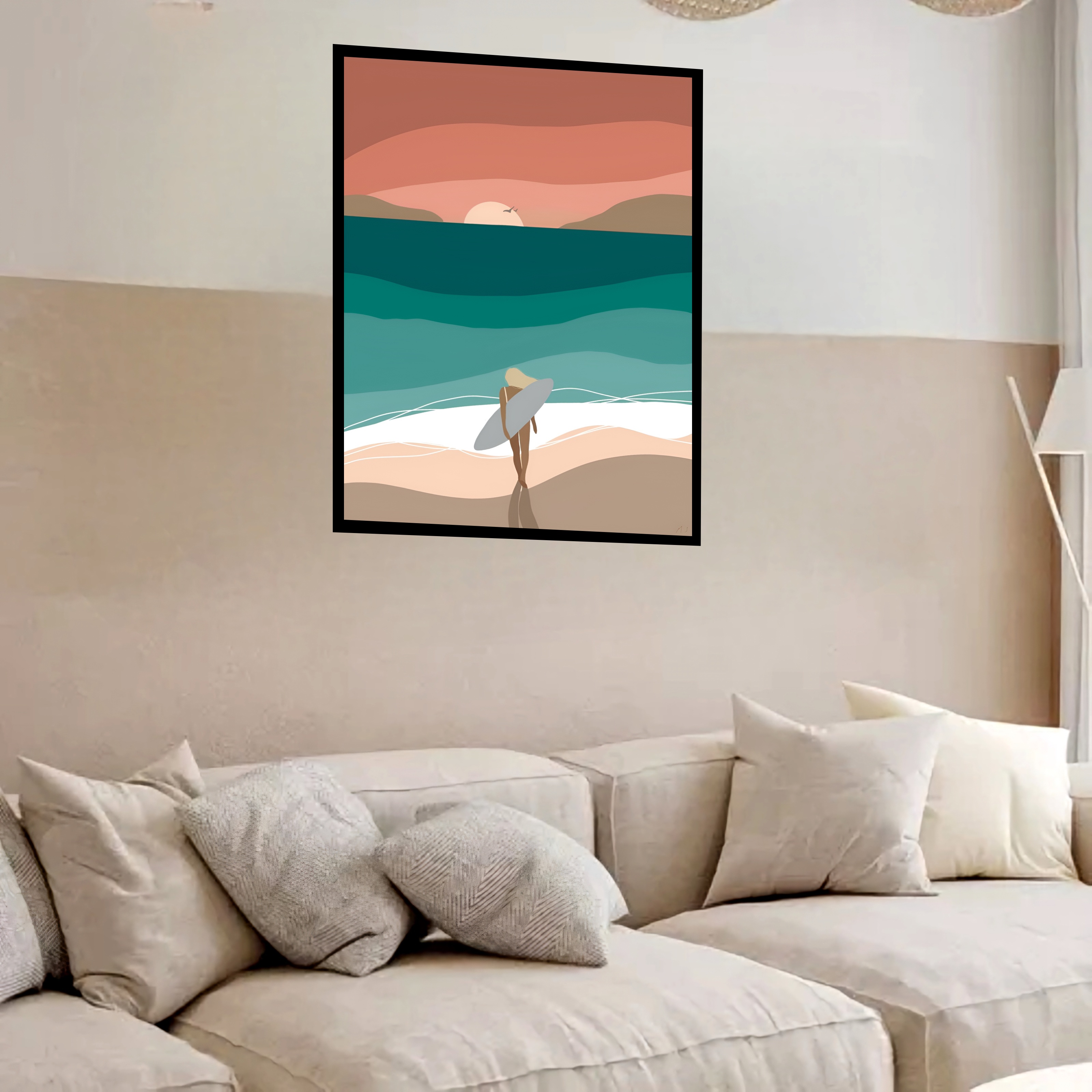 Quadro Decorativo Mulher Onda Sunset - 70x50 cm
