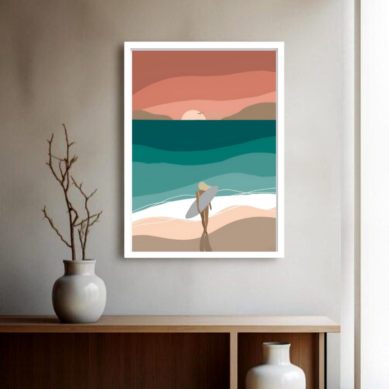 Quadro Decorativo Mulher Onda Sunset - 70x50 cm