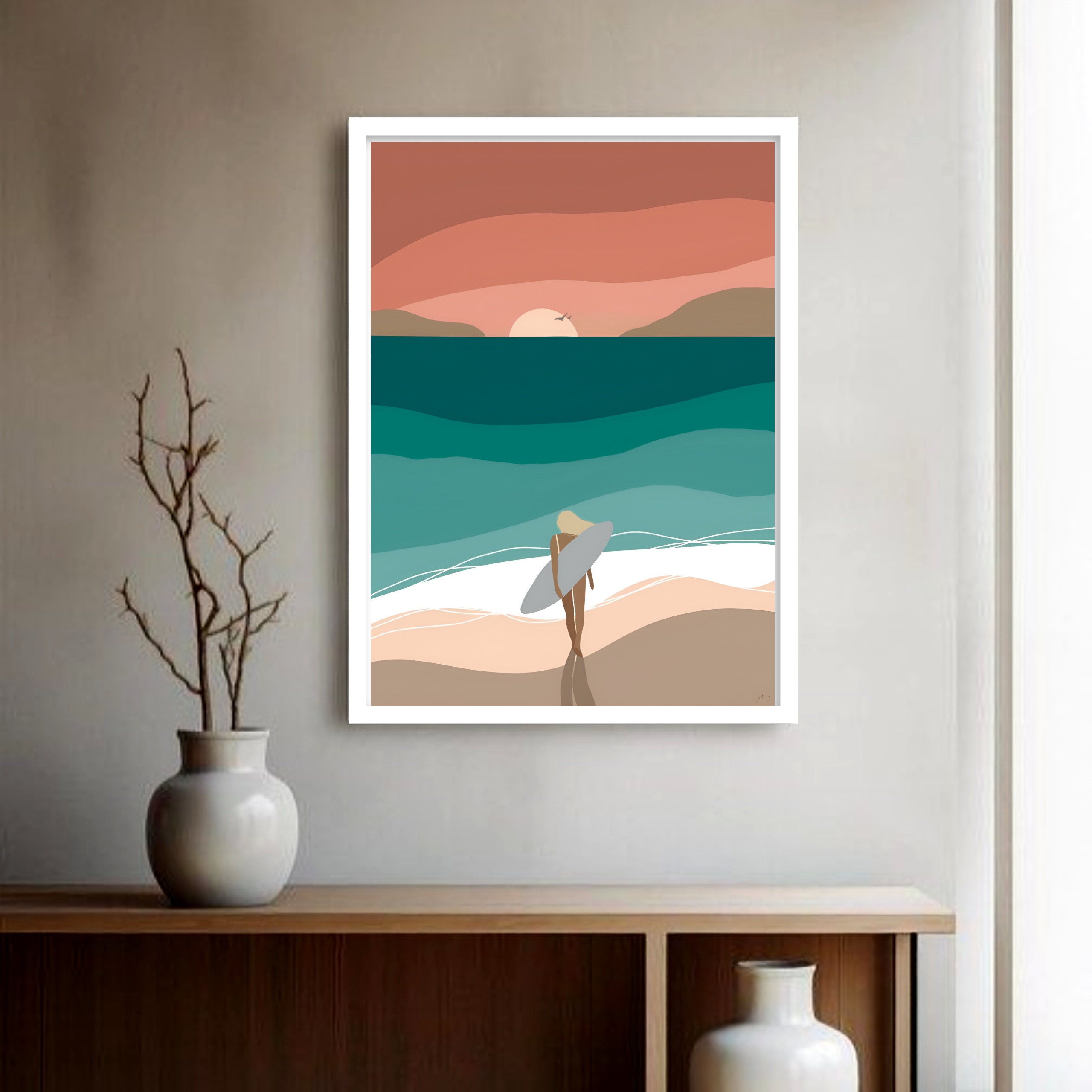 Quadro Decorativo Mulher Onda Sunset - 70x50 cm