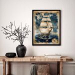 Quadro Decorativo Navio Mapa Vintage - 70x50 cm