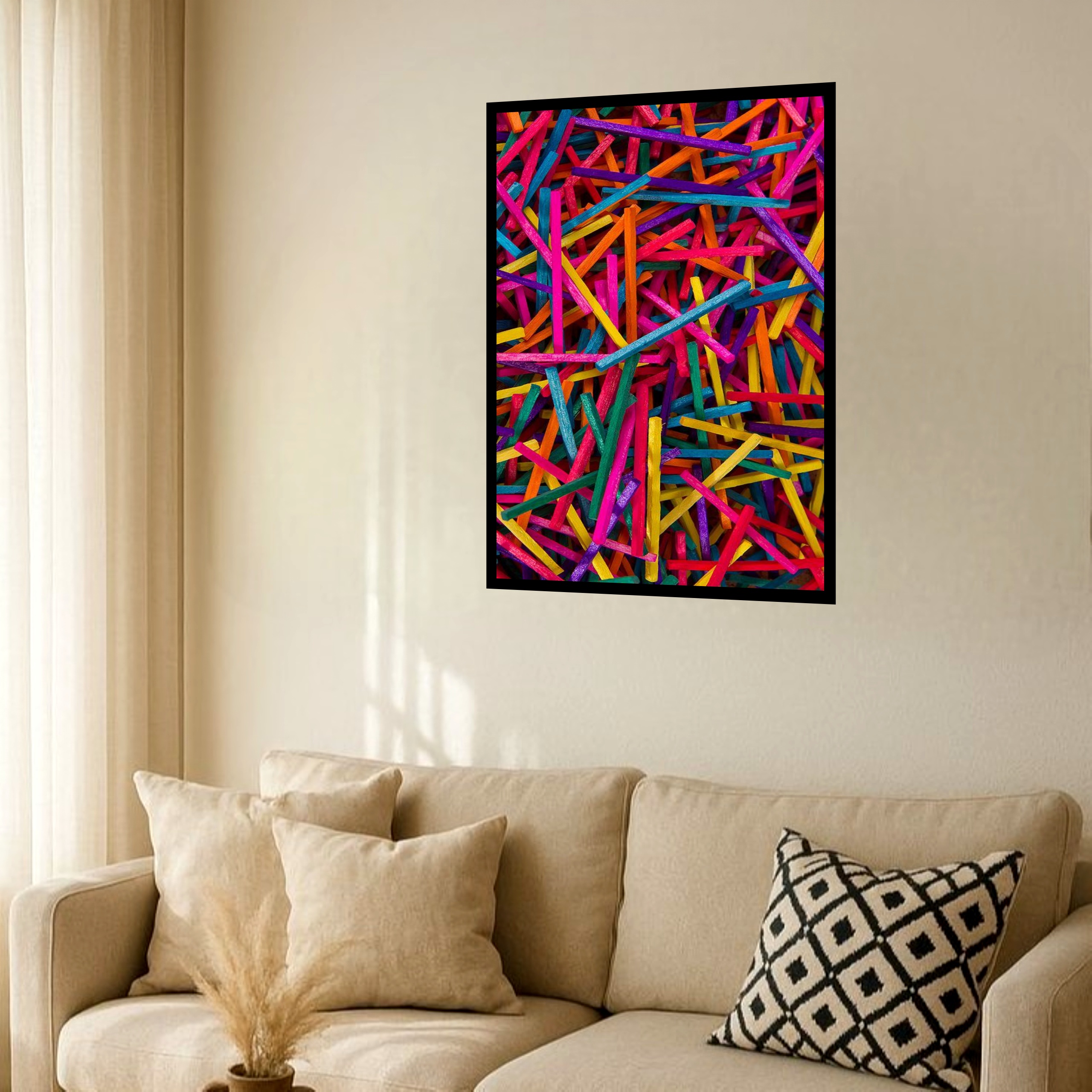 Quadro Decorativo Palitos Coloridos - 70x50 cm