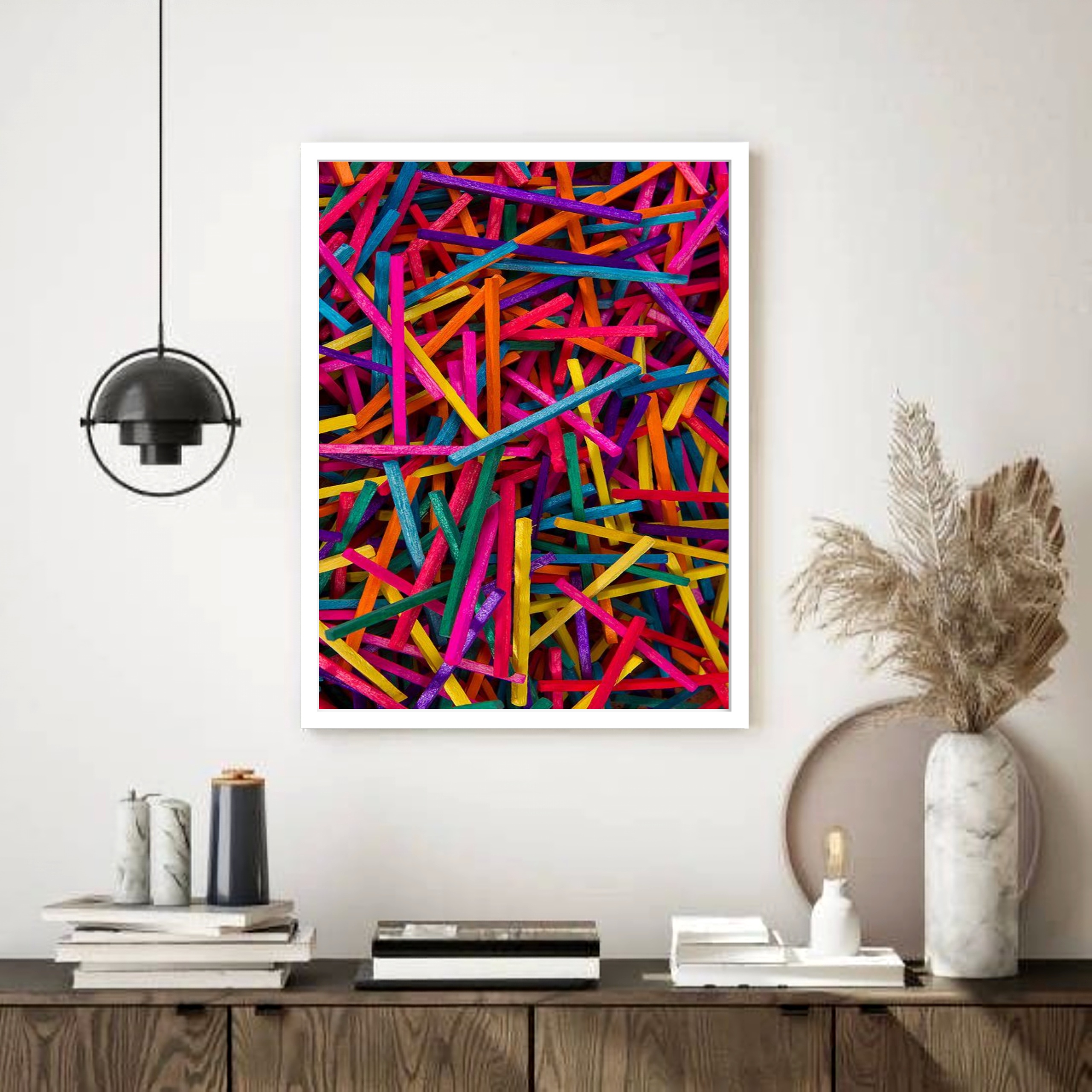 Quadro Decorativo Palitos Coloridos - 70x50 cm