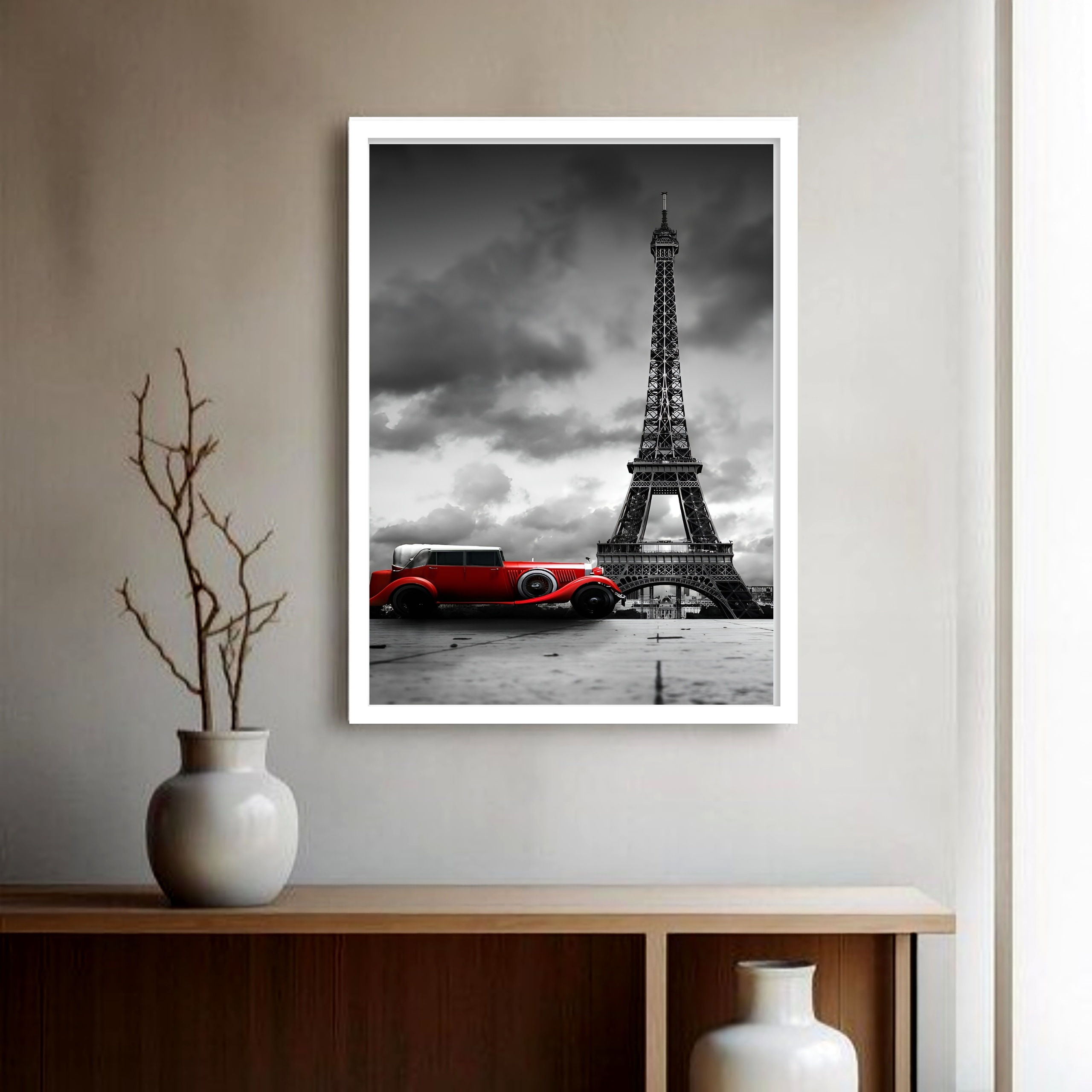 Quadro Decorativo Paris Carro Antigo - 70x50 cm