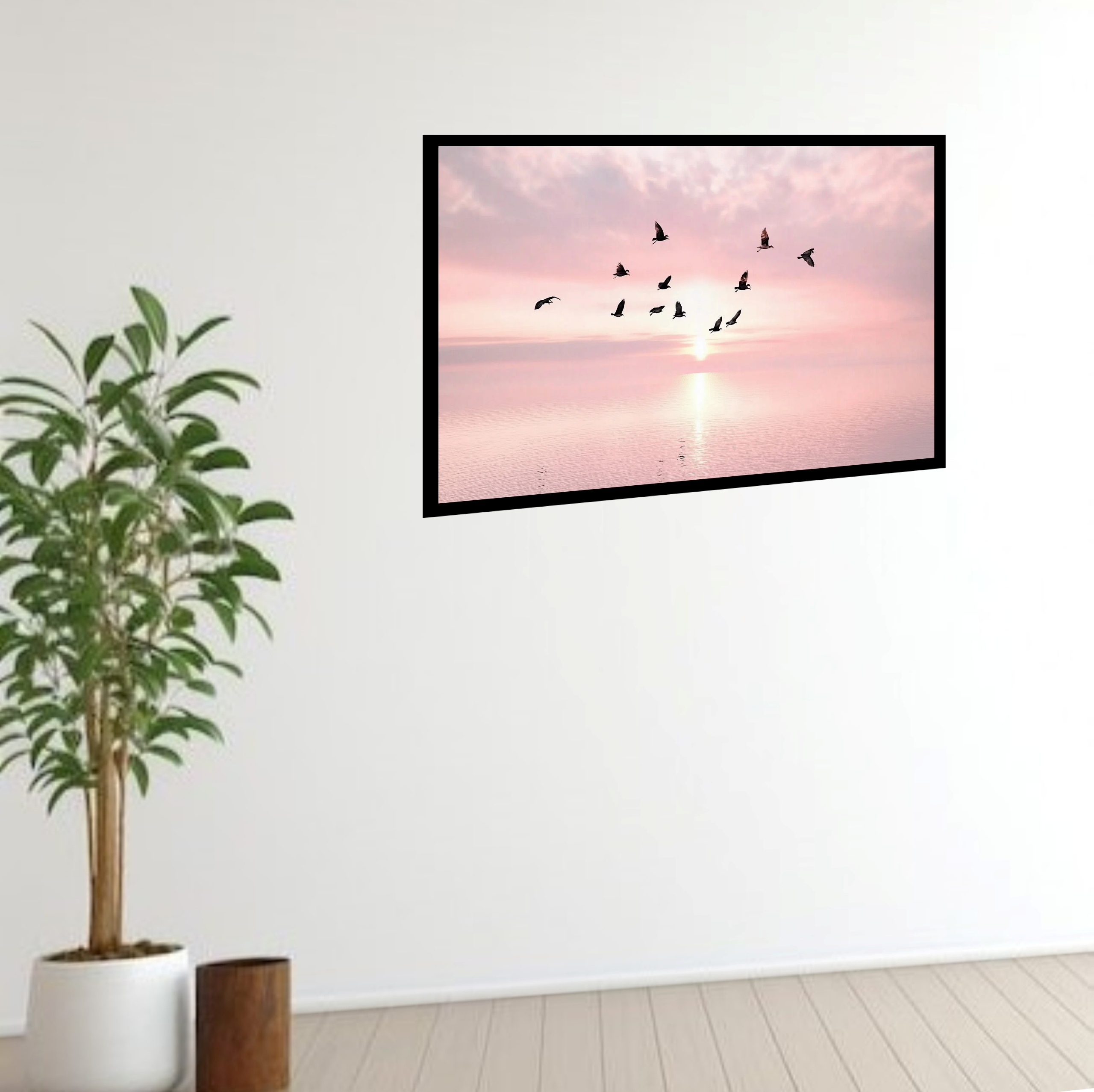 Quadro Decorativo Pássaros Céu Rosa - 50x70 cm
