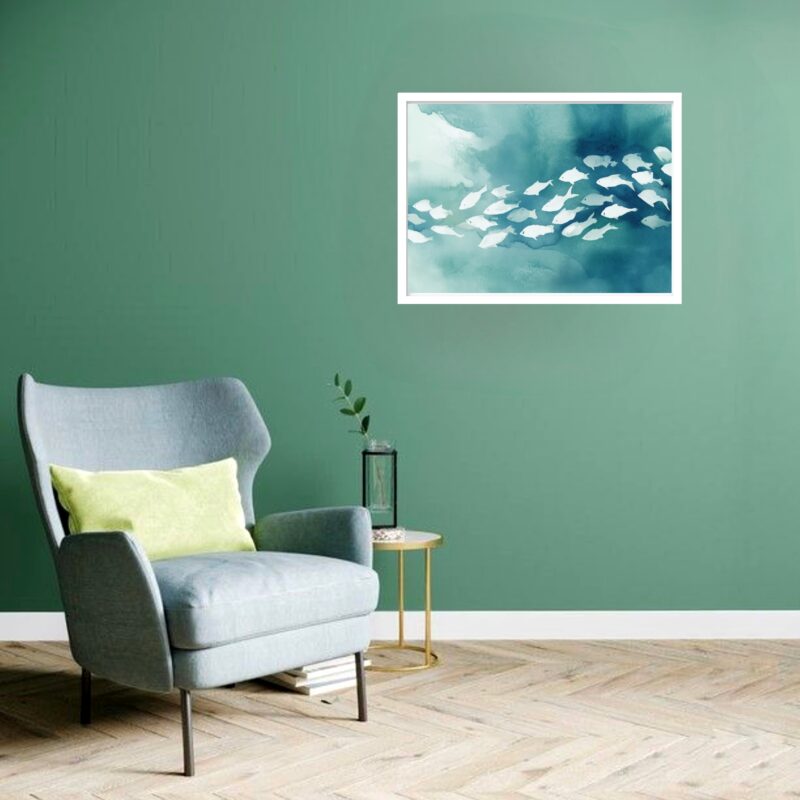 Quadro Decorativo Peixes Branco - 50x70 cm