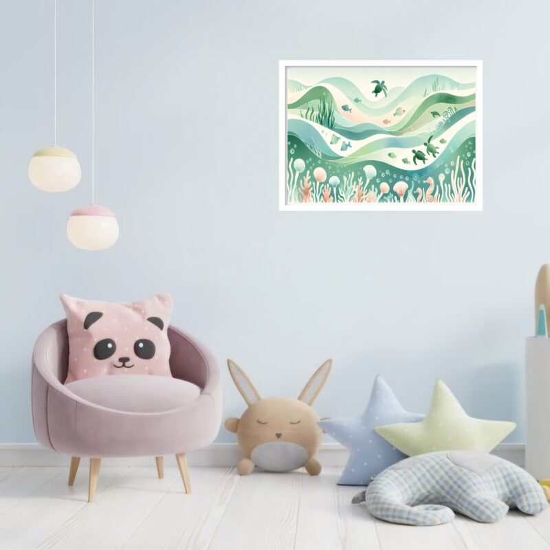Quadro Decorativo Peixes Mar Verde - 50x70 cm