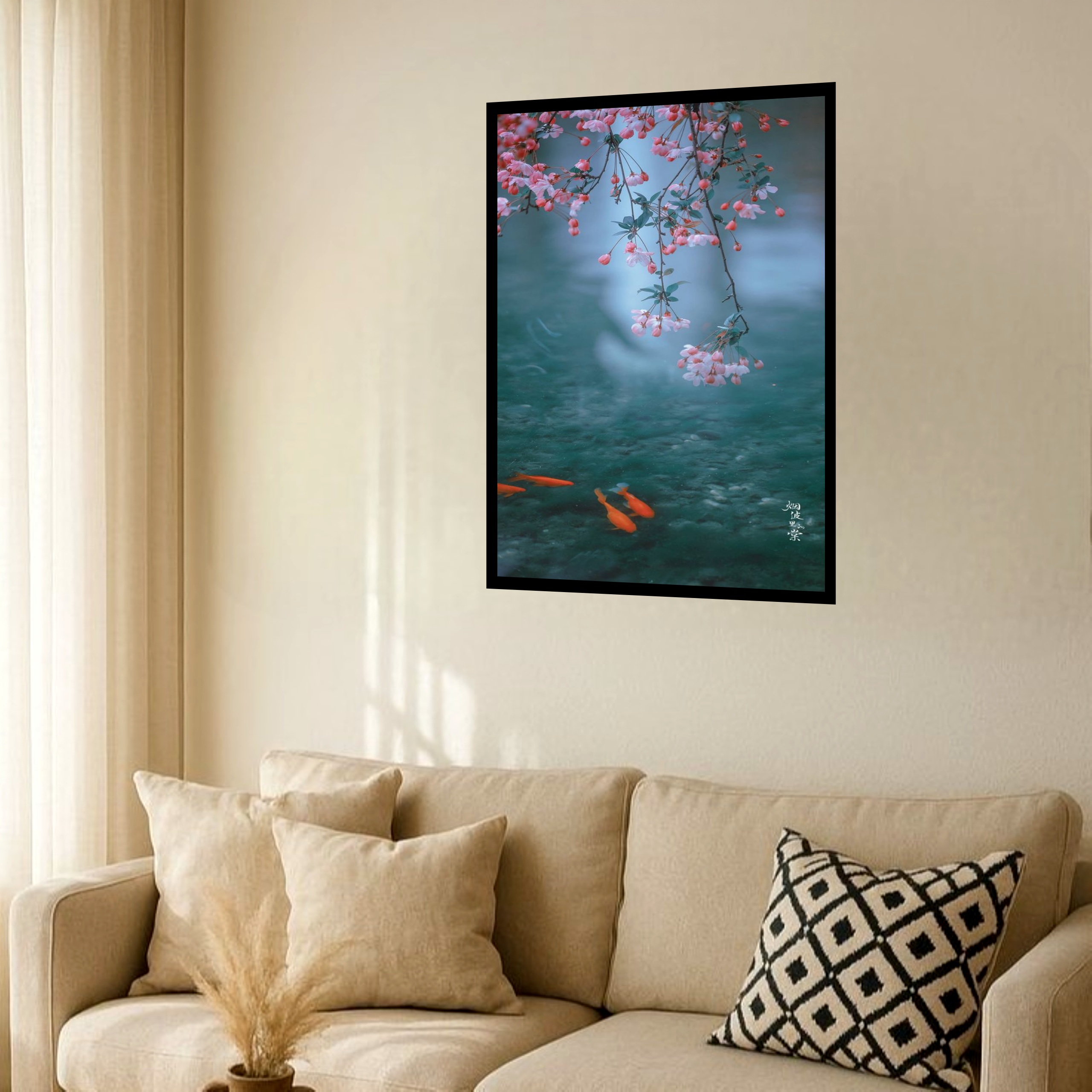 Quadro Decorativo Peixinhos Dourados Lago Cerejeira 70x50cm