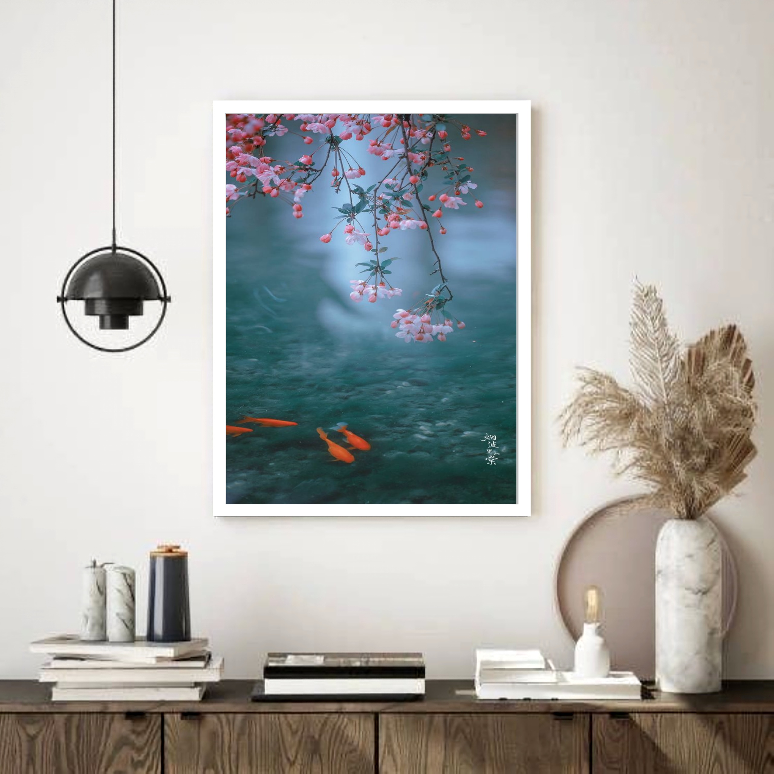 Quadro Decorativo Peixinhos Dourados Lago Cerejeira 70x50cm