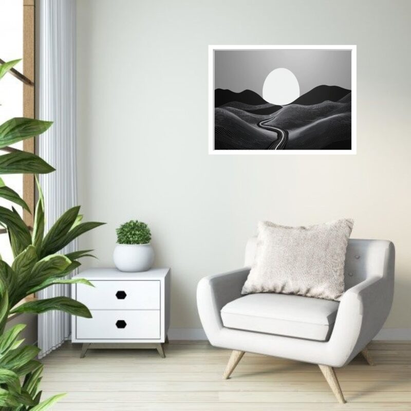 Quadro Decorativo Pôr do Sol P&B Abstrato - 50x70 cm