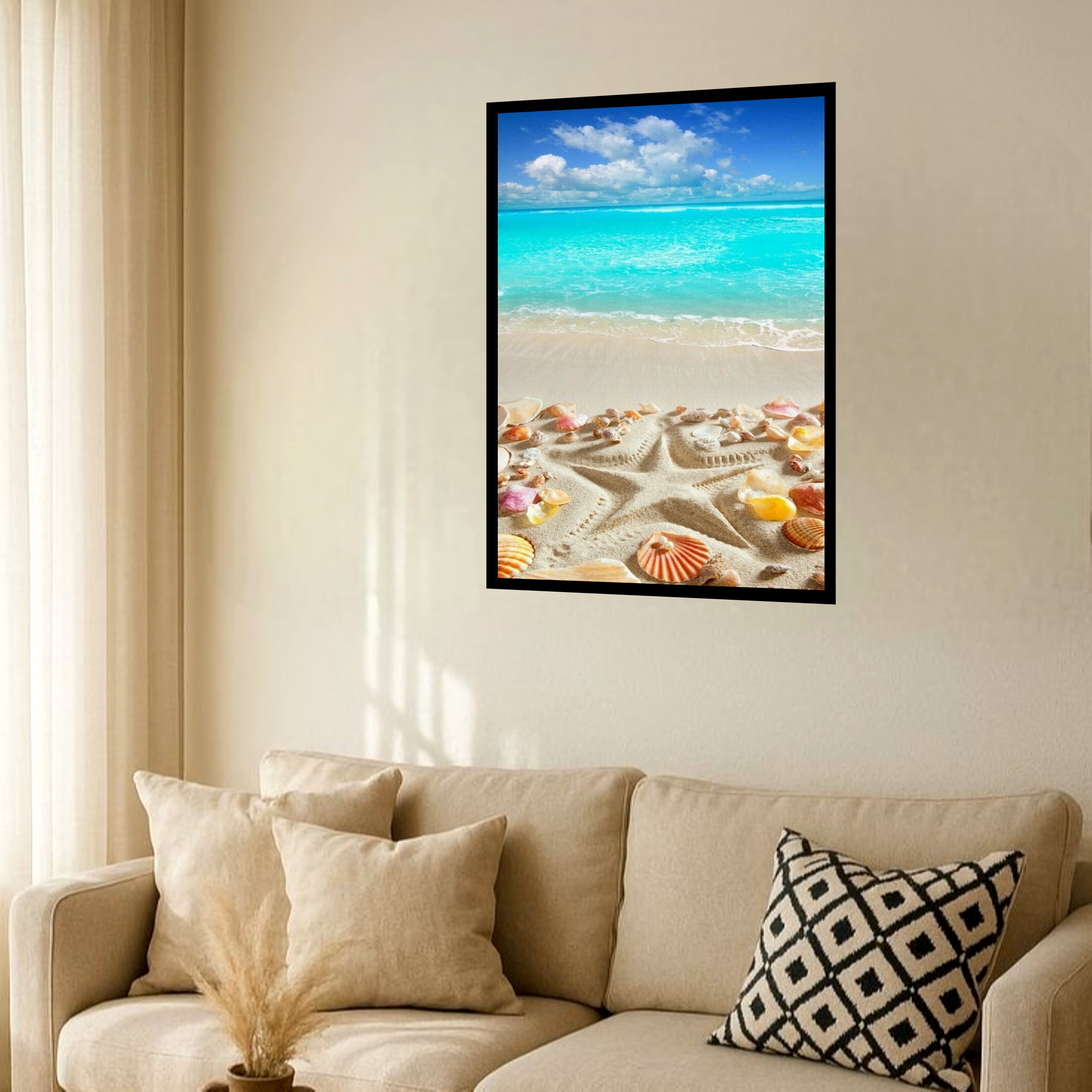 Quadro Decorativo Praia Estrela Conchas - 70x50 cm
