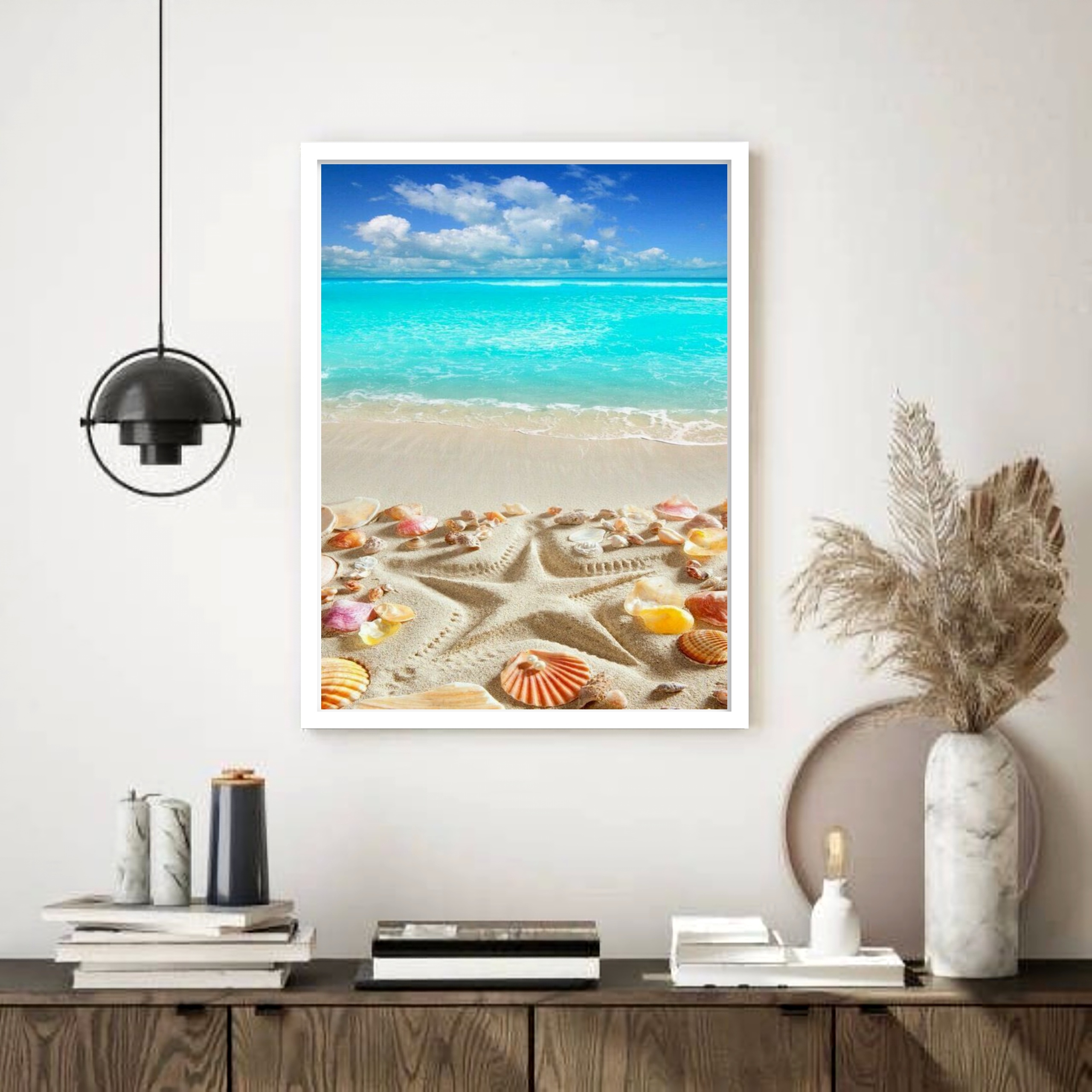 Quadro Decorativo Praia Estrela Conchas - 70x50 cm