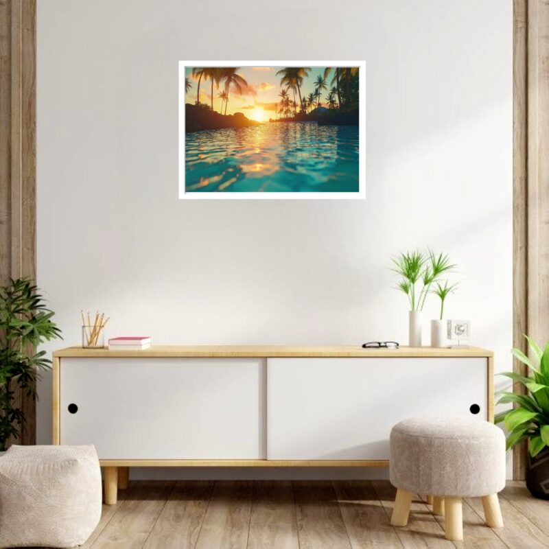 Quadro Decorativo Praia Sol Coqueiros - 50x70 cm