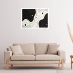 Quadro Decorativo Preto Branco Ondulados Abstrato - 50x70 cm